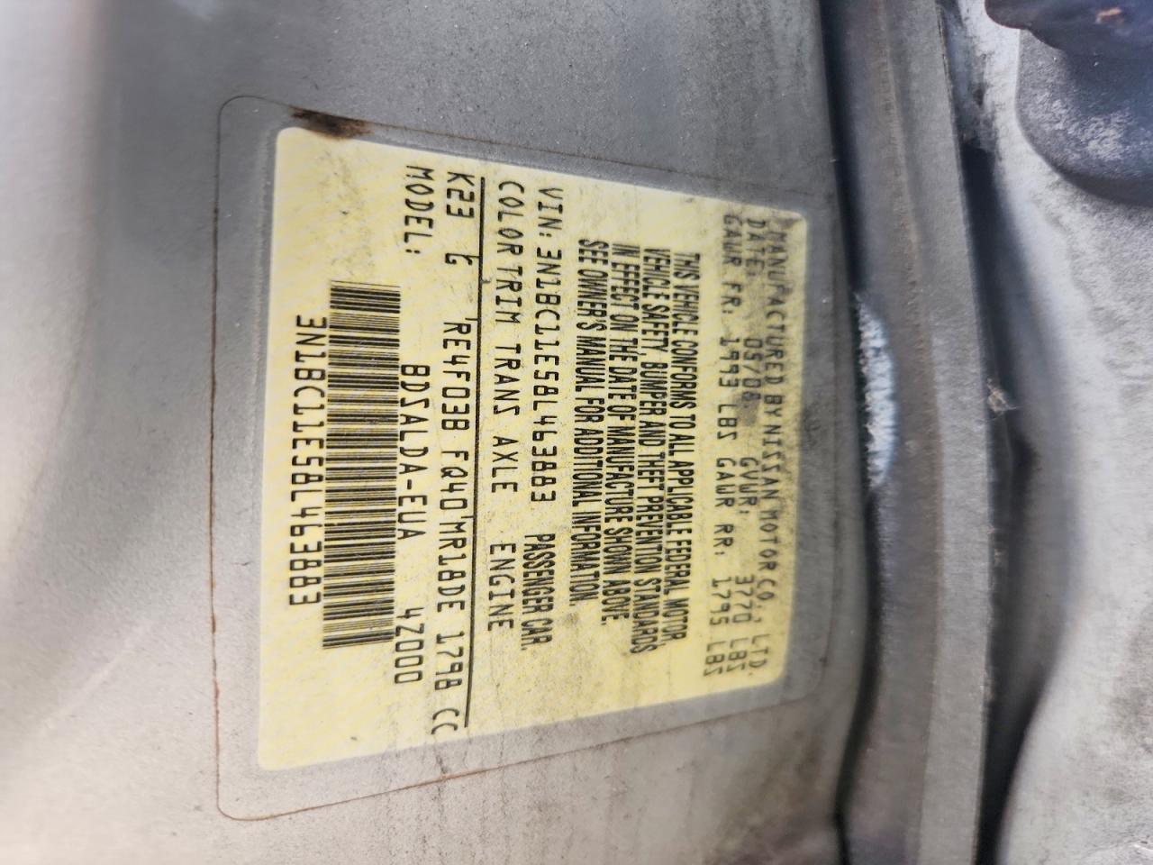2008 Nissan Versa 1.8 S Silver vin: 3N1BC11E58L463883