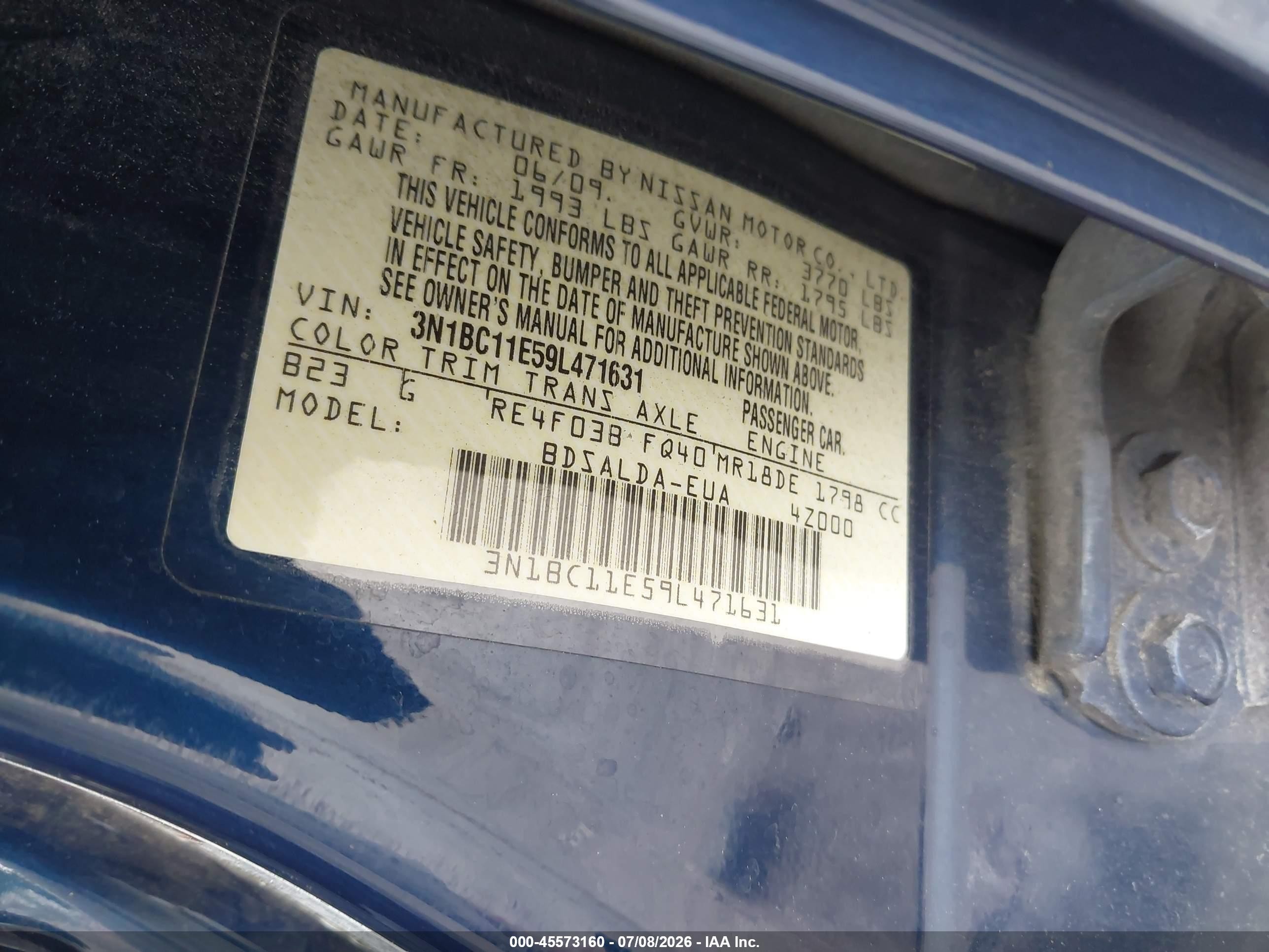 2009 Nissan Versa 1.8s Blue vin: 3N1BC11E59L471631