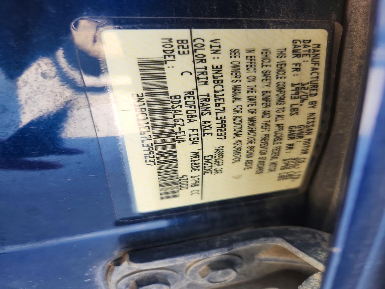 2007 Nissan Versa 1.8 S Blue vin: 3N1BC11E67L399237
