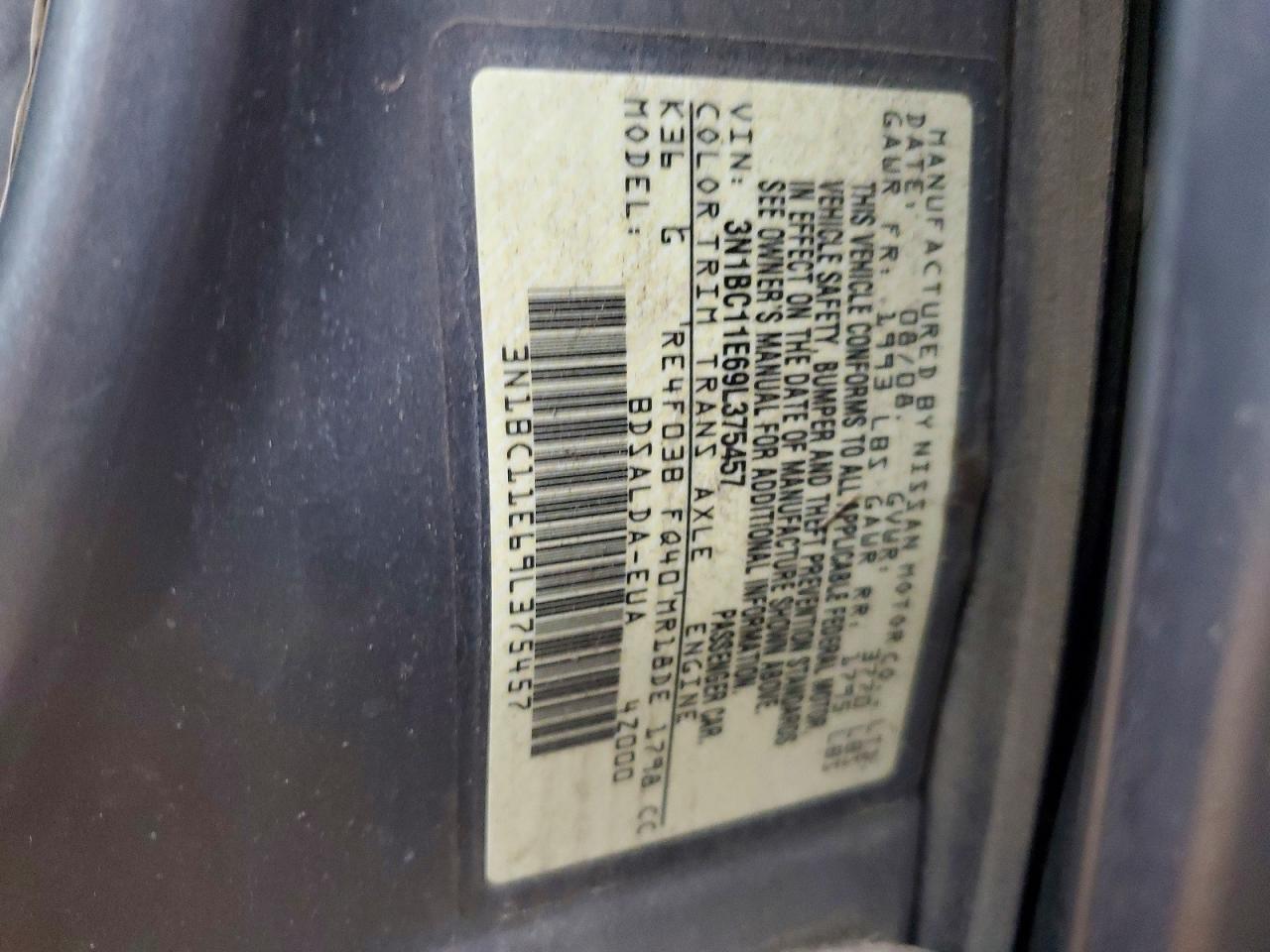 2009 Nissan Versa Blue vin: 3N1BC11E69L375457