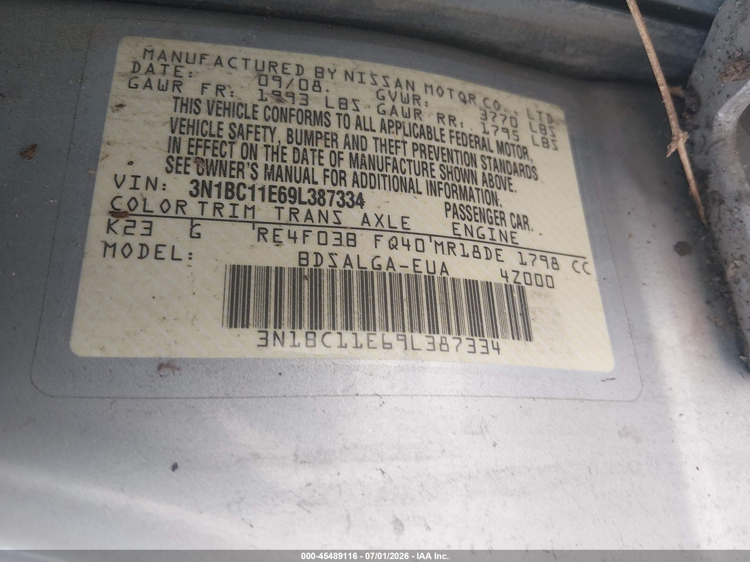 2009 Nissan Versa 1.8sl Silver vin: 3N1BC11E69L387334