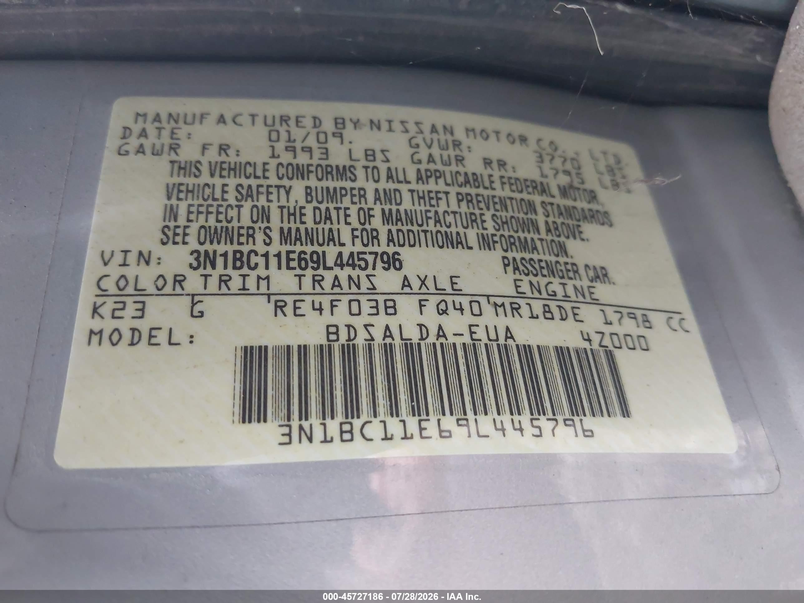 2009 Nissan Versa 1.8s Silver vin: 3N1BC11E69L445796