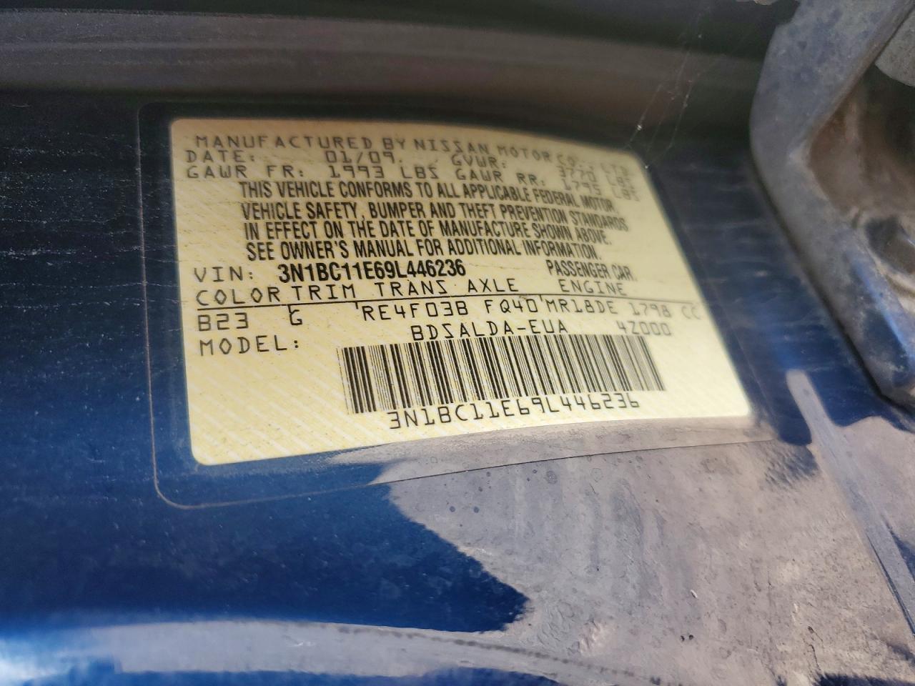 2009 Nissan Versa 1.8 S Blue vin: 3N1BC11E69L446236