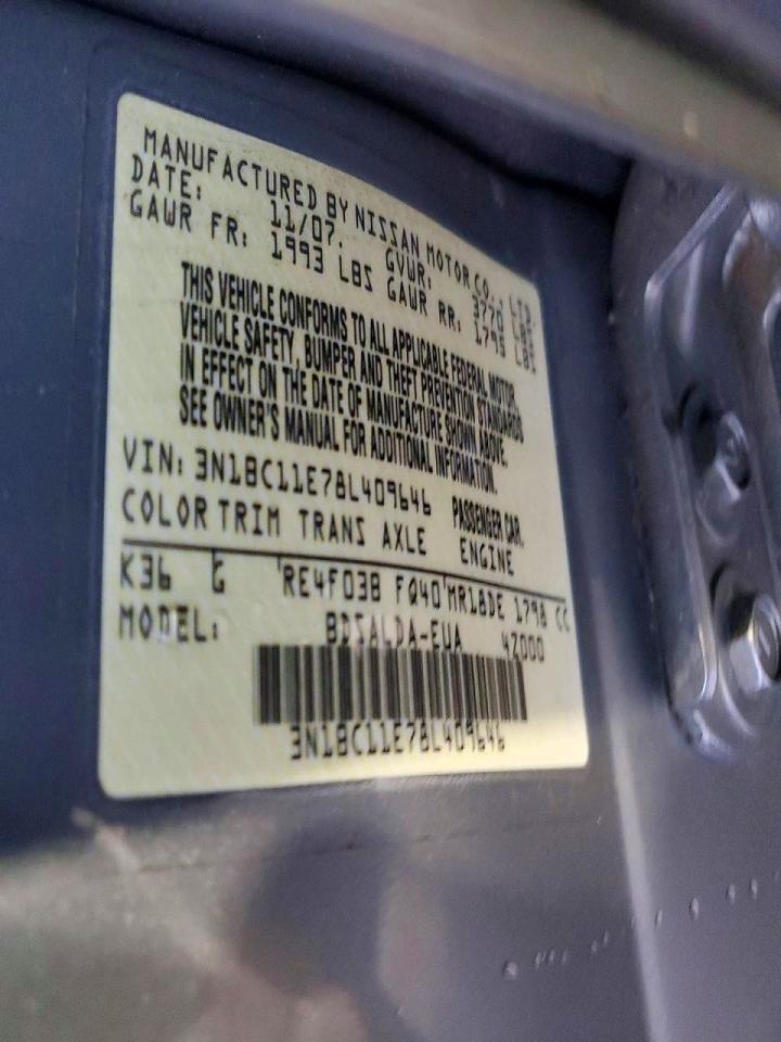 2008 Nissan Versa 1.8 S Gray vin: 3N1BC11E78L409646