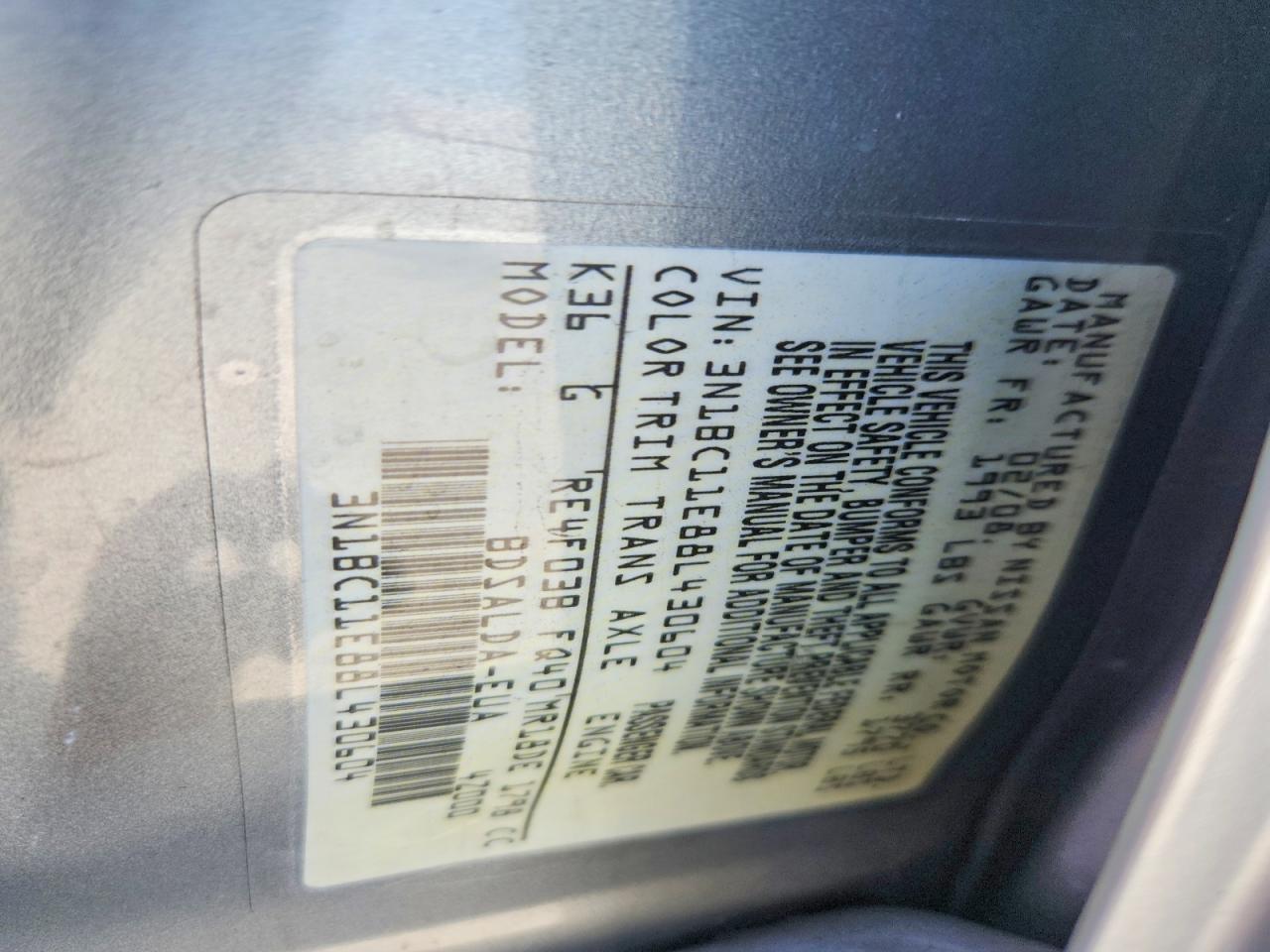 2008 Nissan Versa S/sl Gray vin: 3N1BC11E88L430604