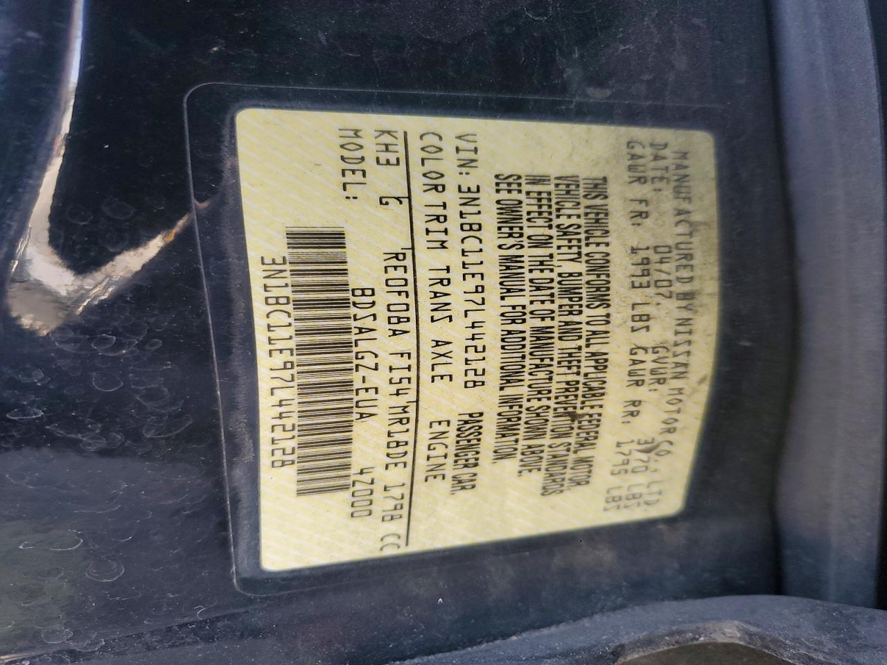 2007 Nissan Versa 1.8 S Black vin: 3N1BC11E97L442128