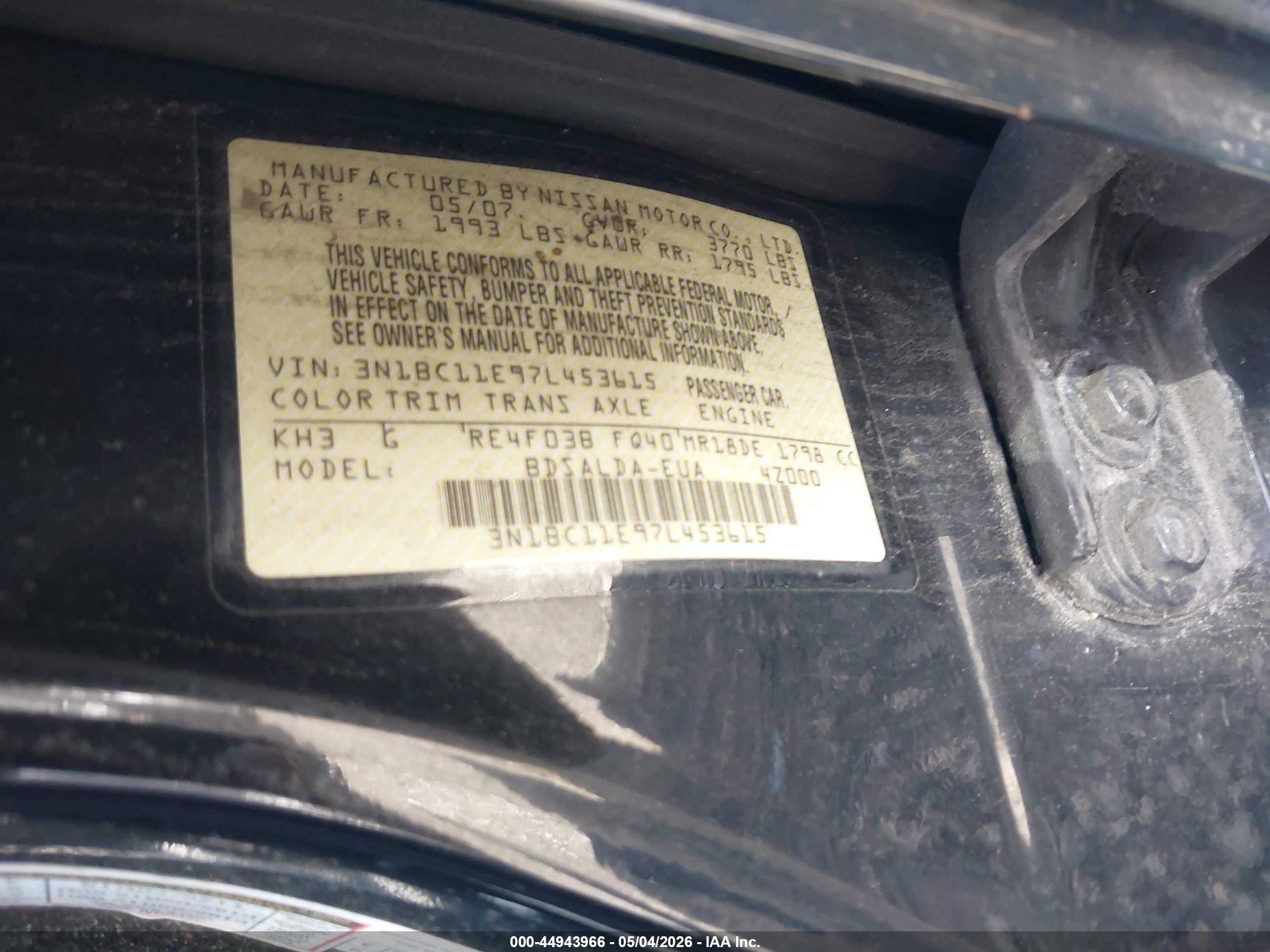 2007 Nissan Versa 1.8s Black vin: 3N1BC11E97L453615
