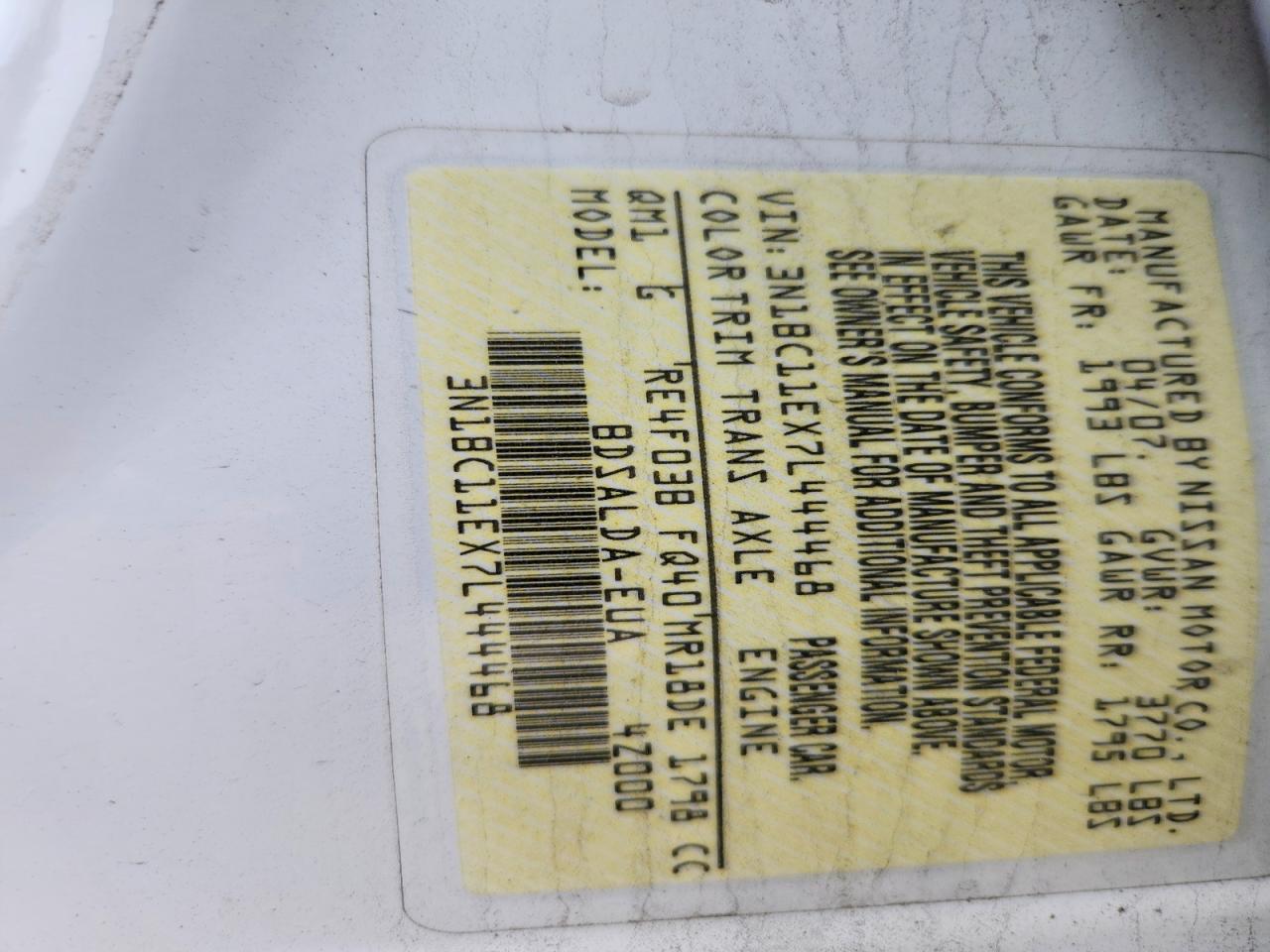 2007 Nissan Versa 1.8 S White vin: 3N1BC11EX7L444468
