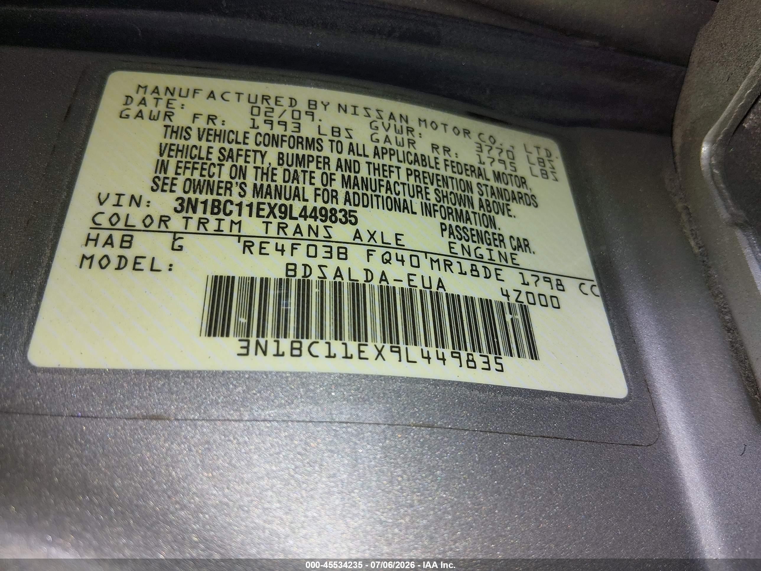 2009 Nissan Versa 1.8s Gold vin: 3N1BC11EX9L449835