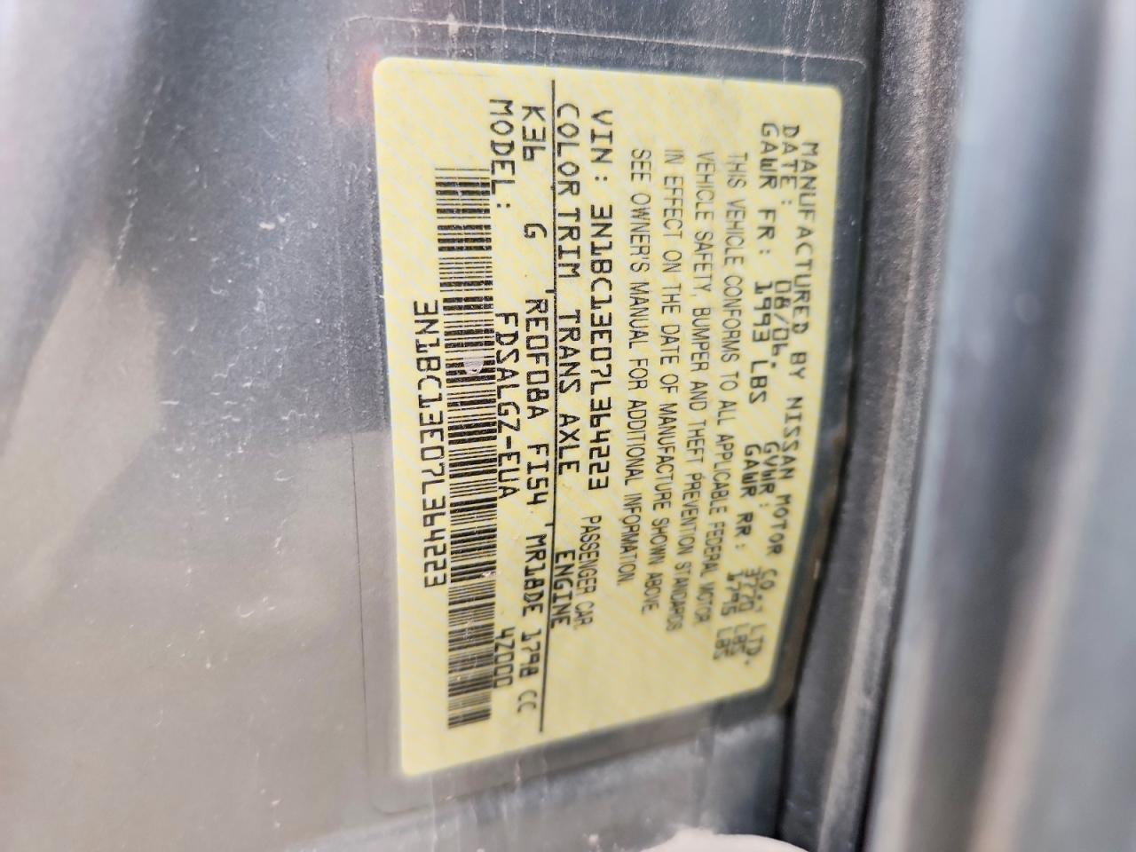2007 Nissan Versa 1.8 S Gray vin: 3N1BC13E07L364223