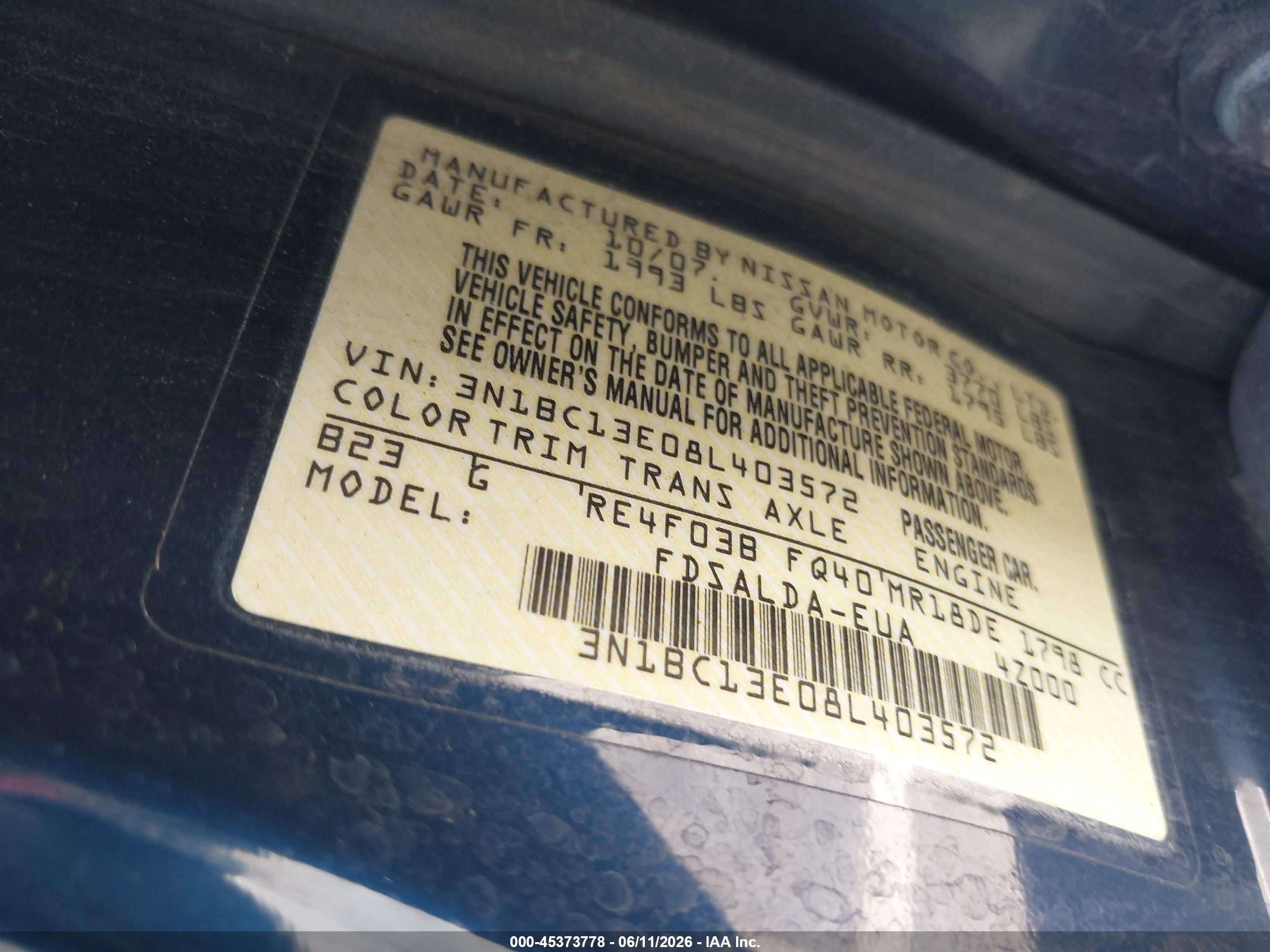 2008 Nissan Versa 1.8 S Blue vin: 3N1BC13E08L403572