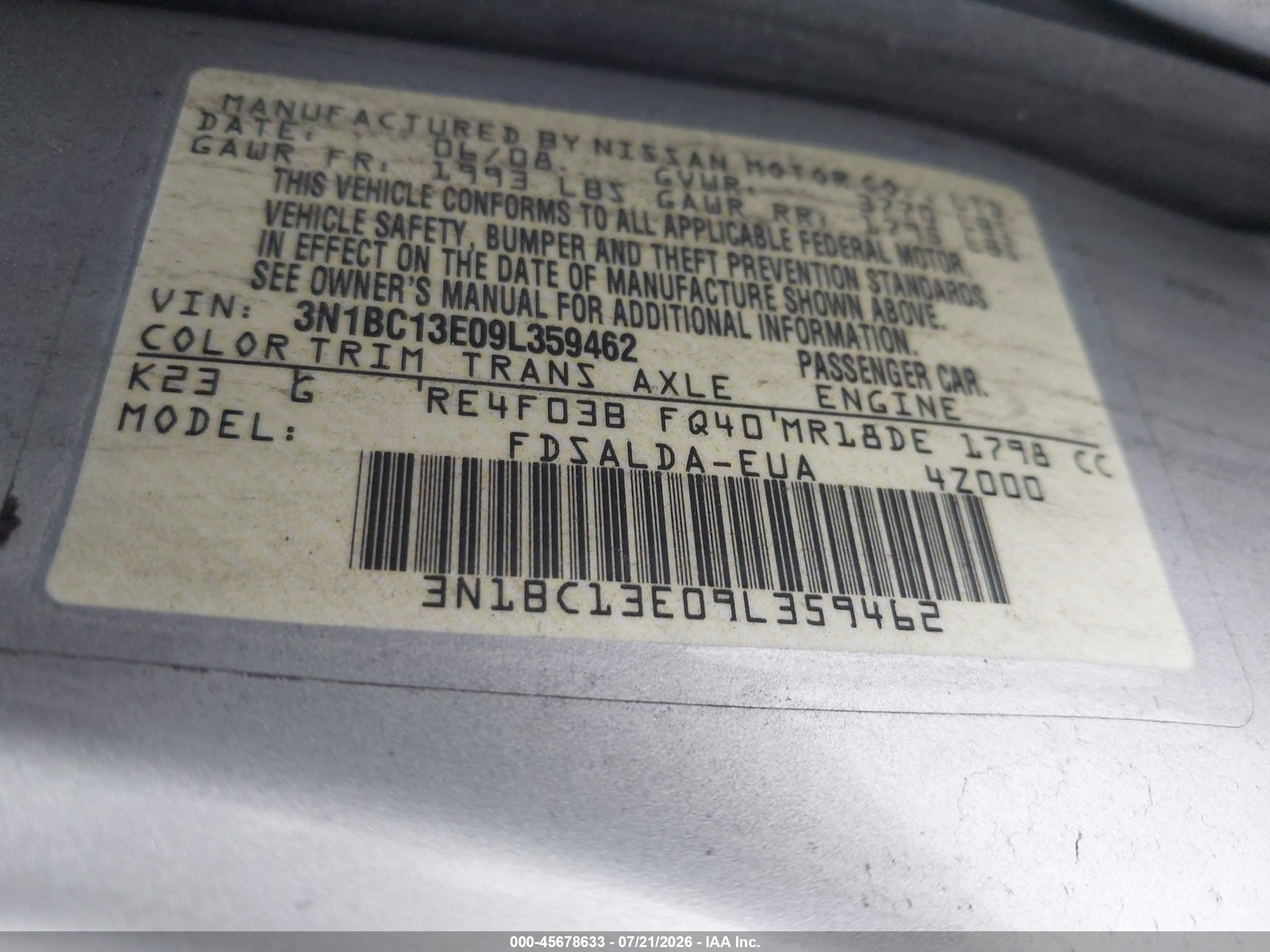 2009 Nissan Versa 1.8s Silver vin: 3N1BC13E09L359462