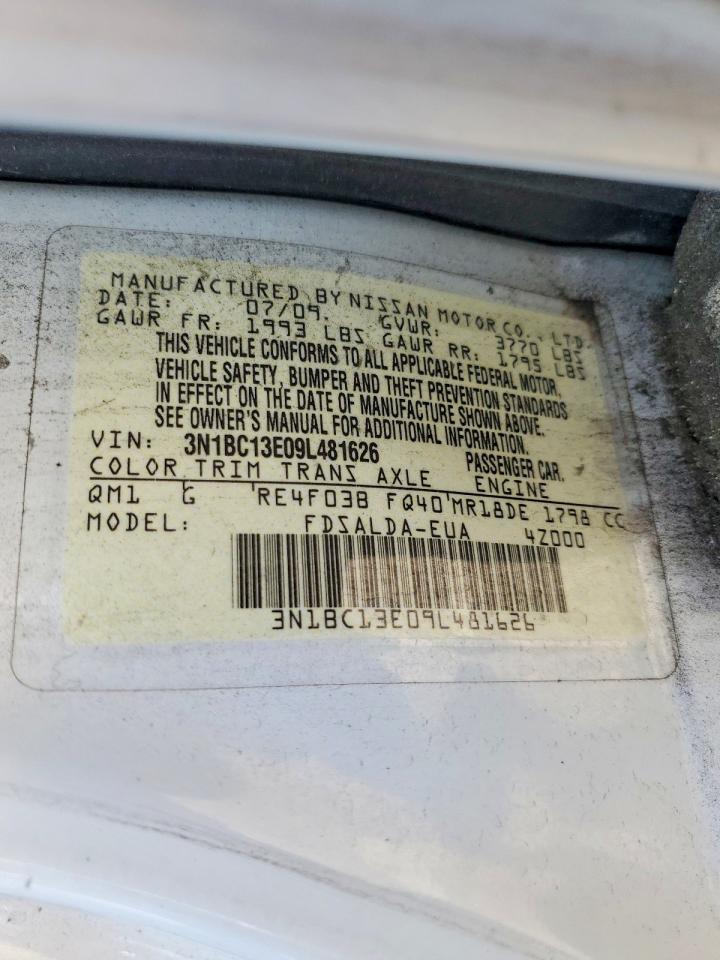 2009 Nissan Versa 1.8 S White vin: 3N1BC13E09L481626