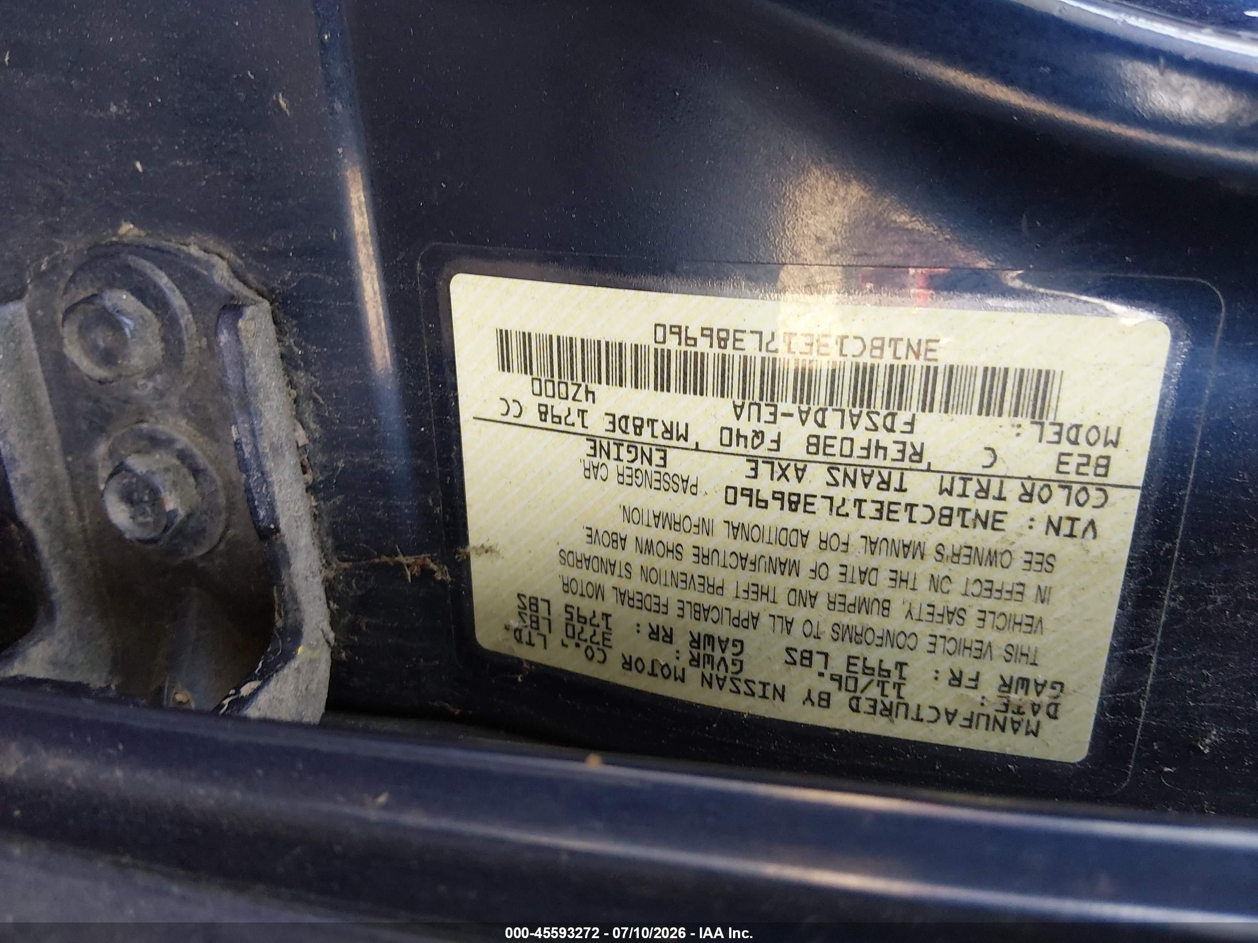 2007 Nissan Versa 1.8s Blue vin: 3N1BC13E17L386960