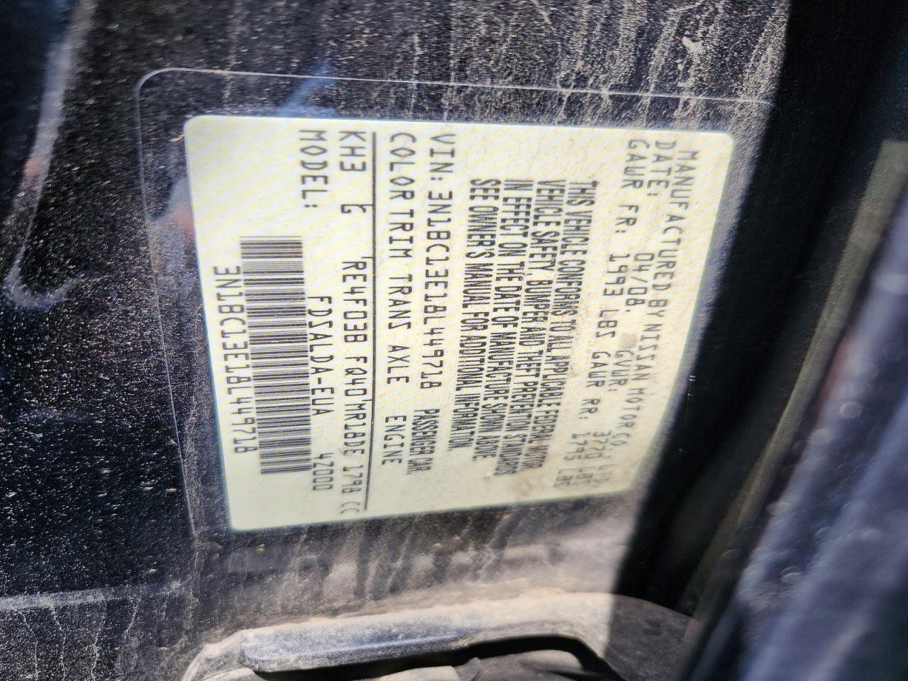 2008 Nissan Versa 1.8 S Black vin: 3N1BC13E18L449718