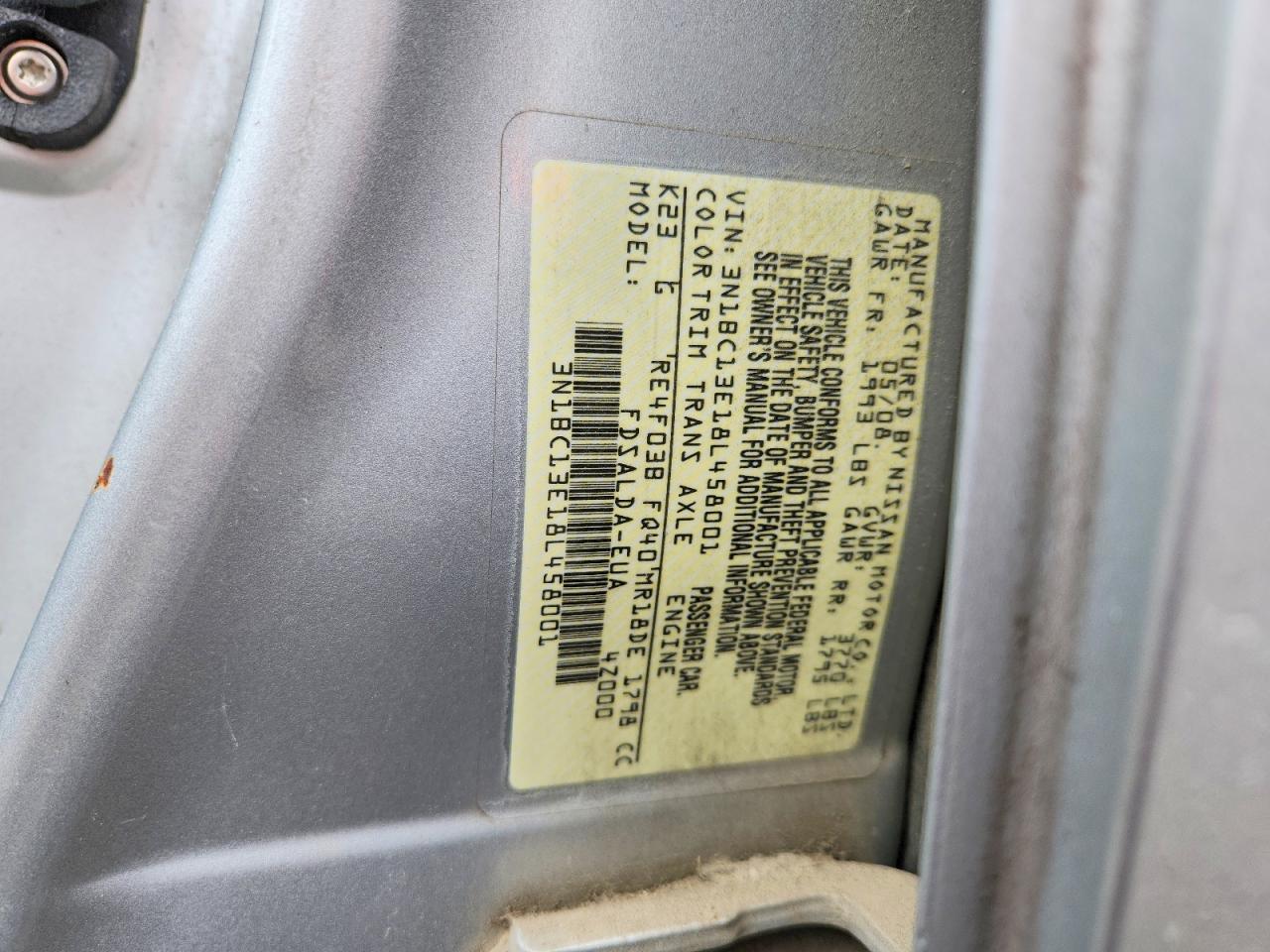 2008 Nissan Versa 1.8 S Silver vin: 3N1BC13E18L458001