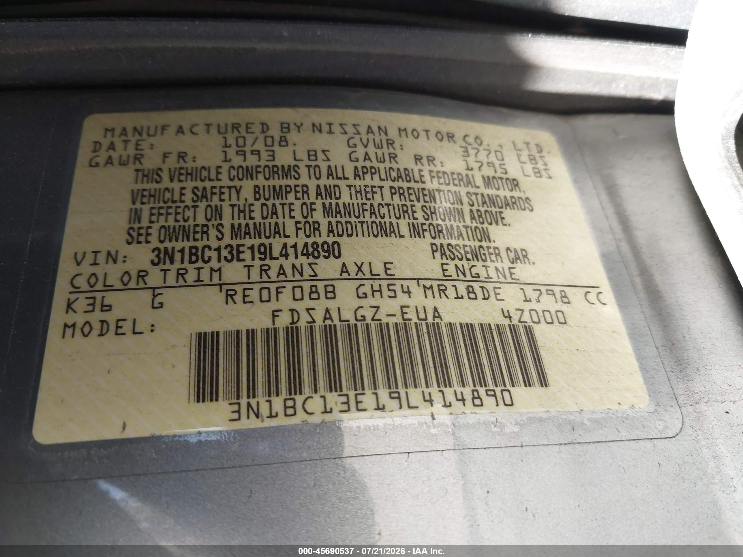 2009 Nissan Versa 1.8sl Silver vin: 3N1BC13E19L414890