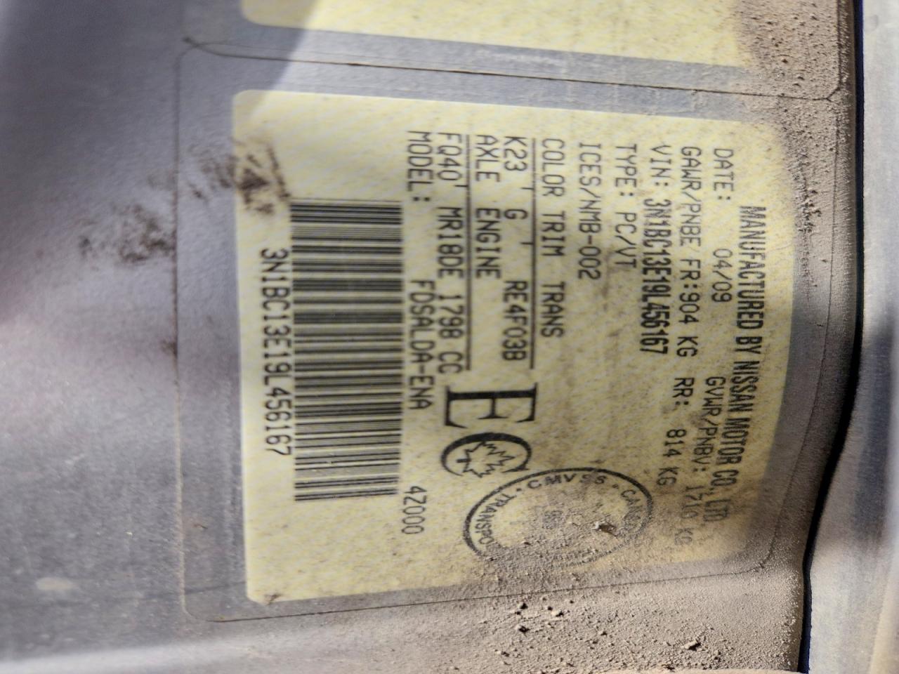 2009 Nissan Versa 1.8 S Silver vin: 3N1BC13E19L456167