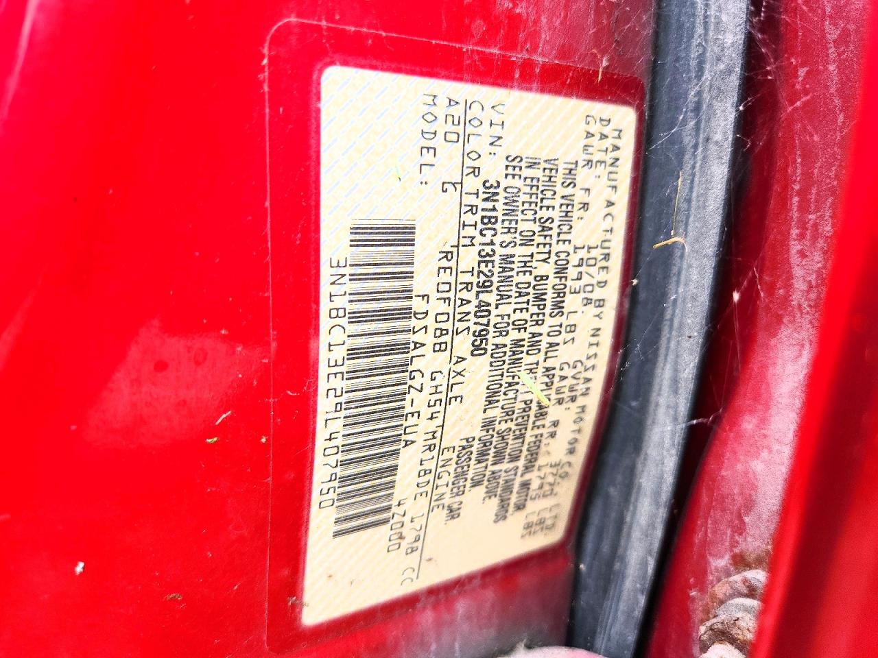 2009 Nissan Versa 1.8 S Red vin: 3N1BC13E29L407950