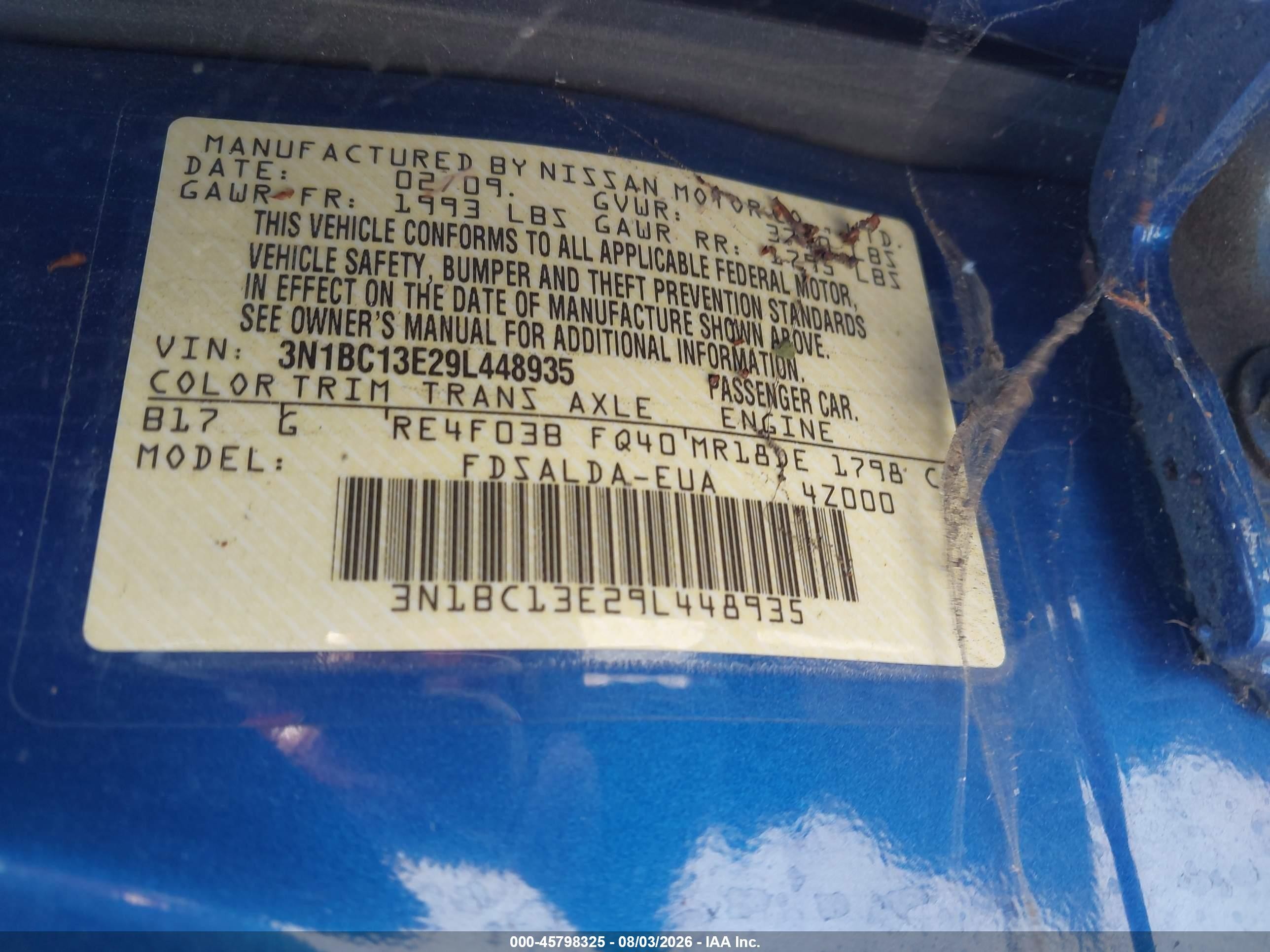 2009 Nissan Versa 1.8s Blue vin: 3N1BC13E29L448935