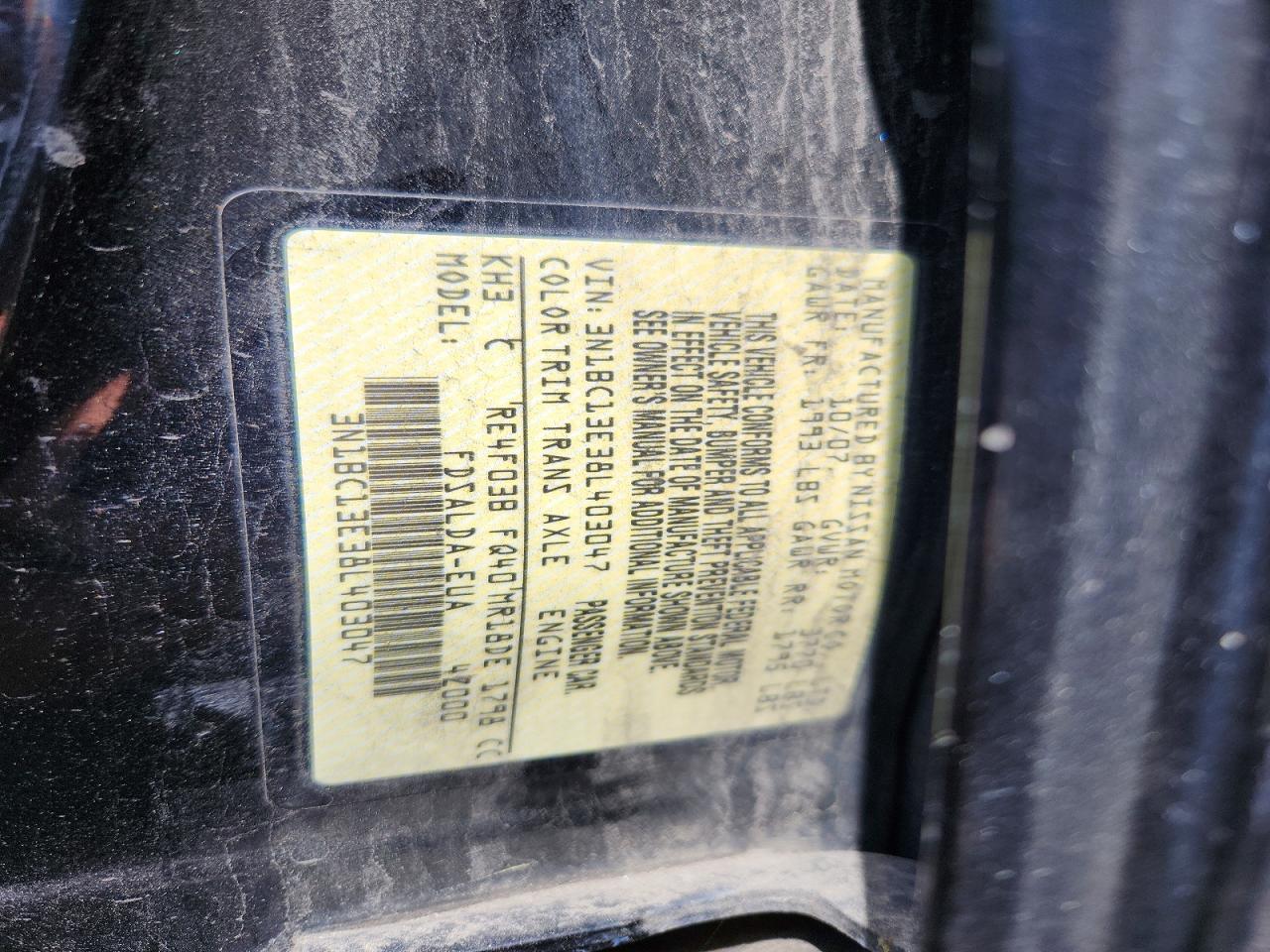 2008 Nissan Versa 1.8 S Black vin: 3N1BC13E38L403047