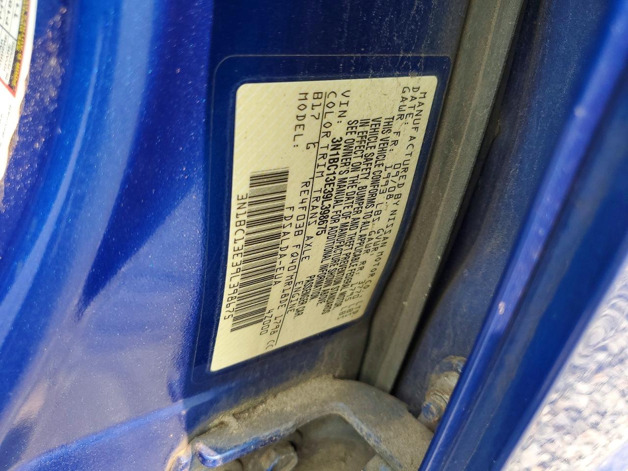 2009 Nissan Versa 1.8 S Blue vin: 3N1BC13E39L398675