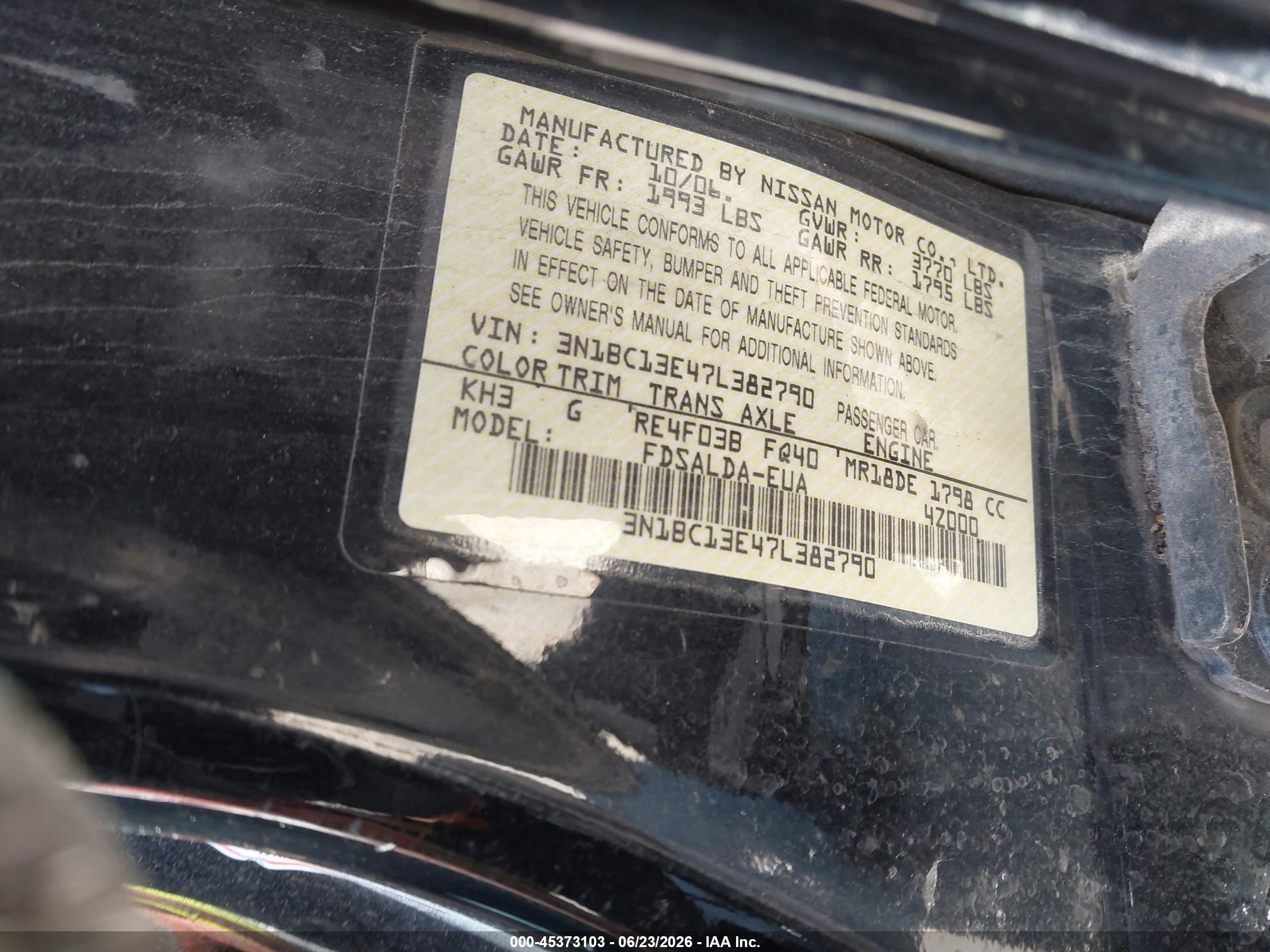 2007 Nissan Versa 1.8s Black vin: 3N1BC13E47L382790