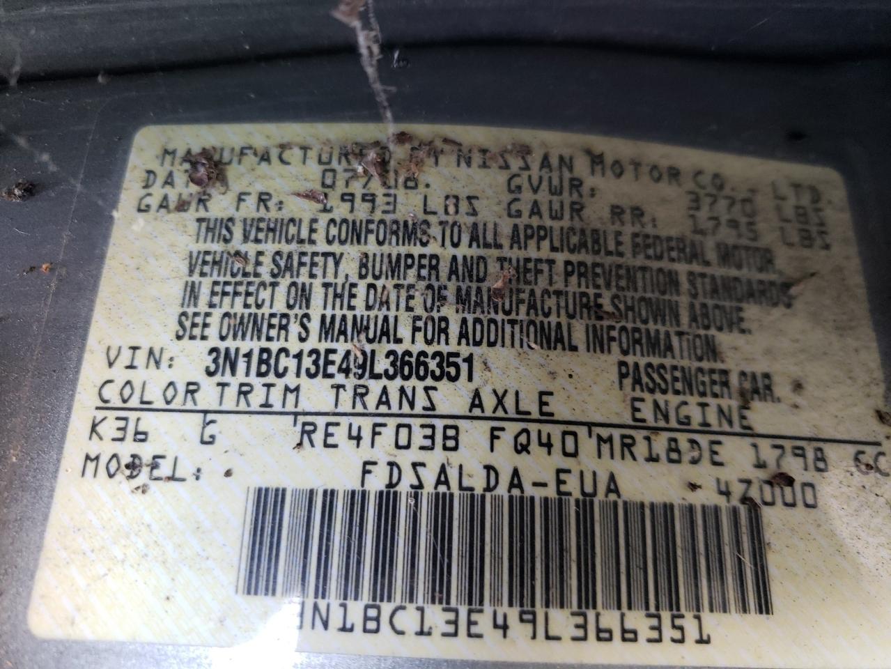 2009 Nissan Versa 1.8 S Серый vin: 3N1BC13E49L366351