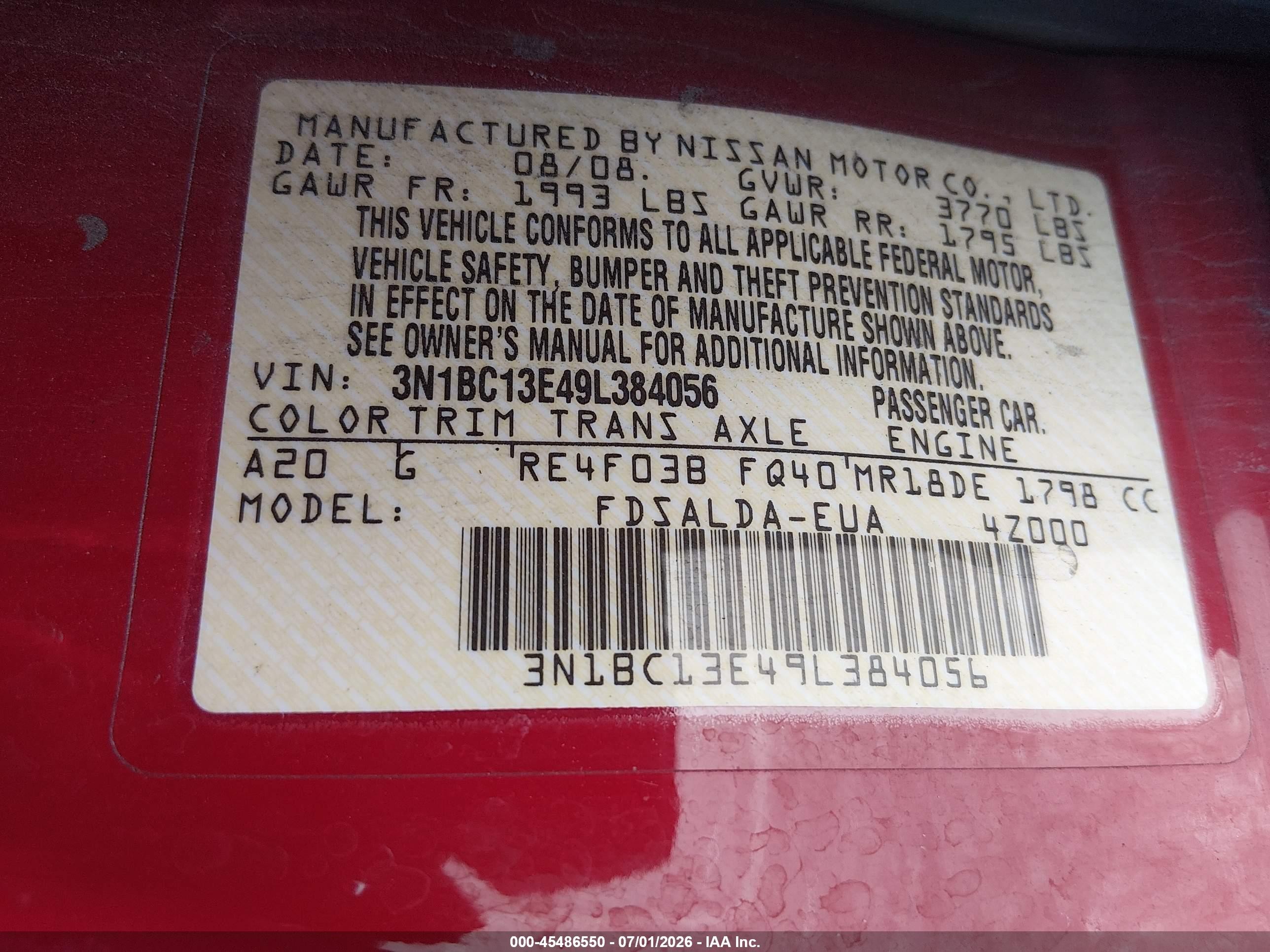 2009 Nissan Versa 1.8s Red vin: 3N1BC13E49L384056