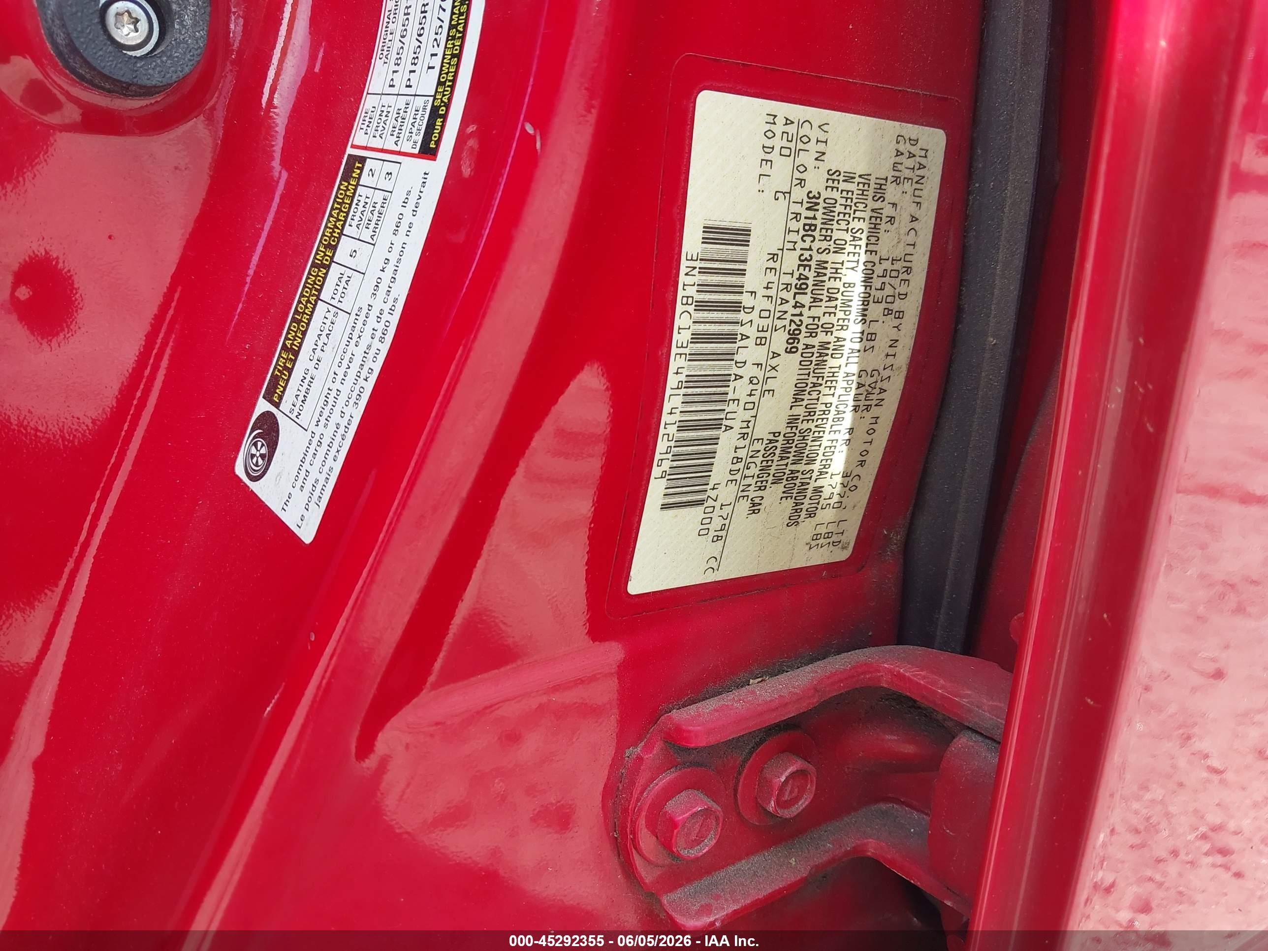 2009 Nissan Versa 1.8s Red vin: 3N1BC13E49L412969