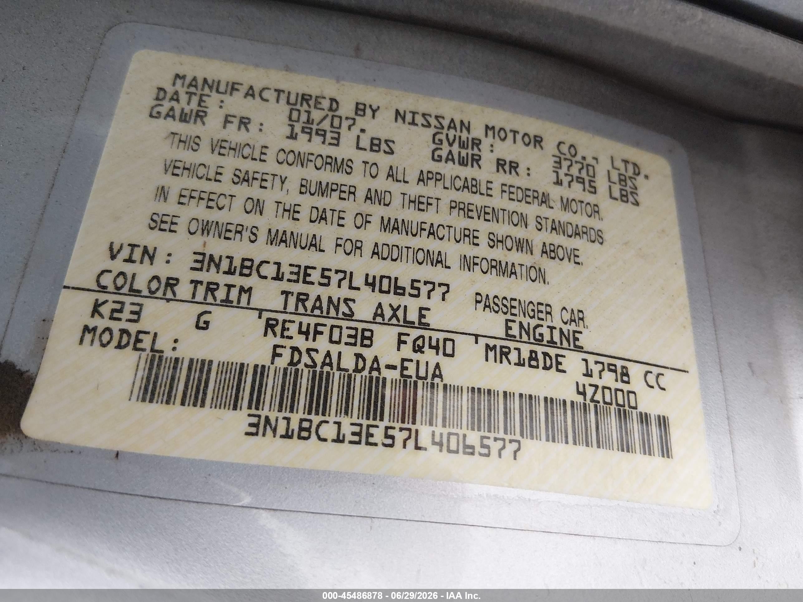 2007 Nissan Versa 1.8s Silver vin: 3N1BC13E57L406577