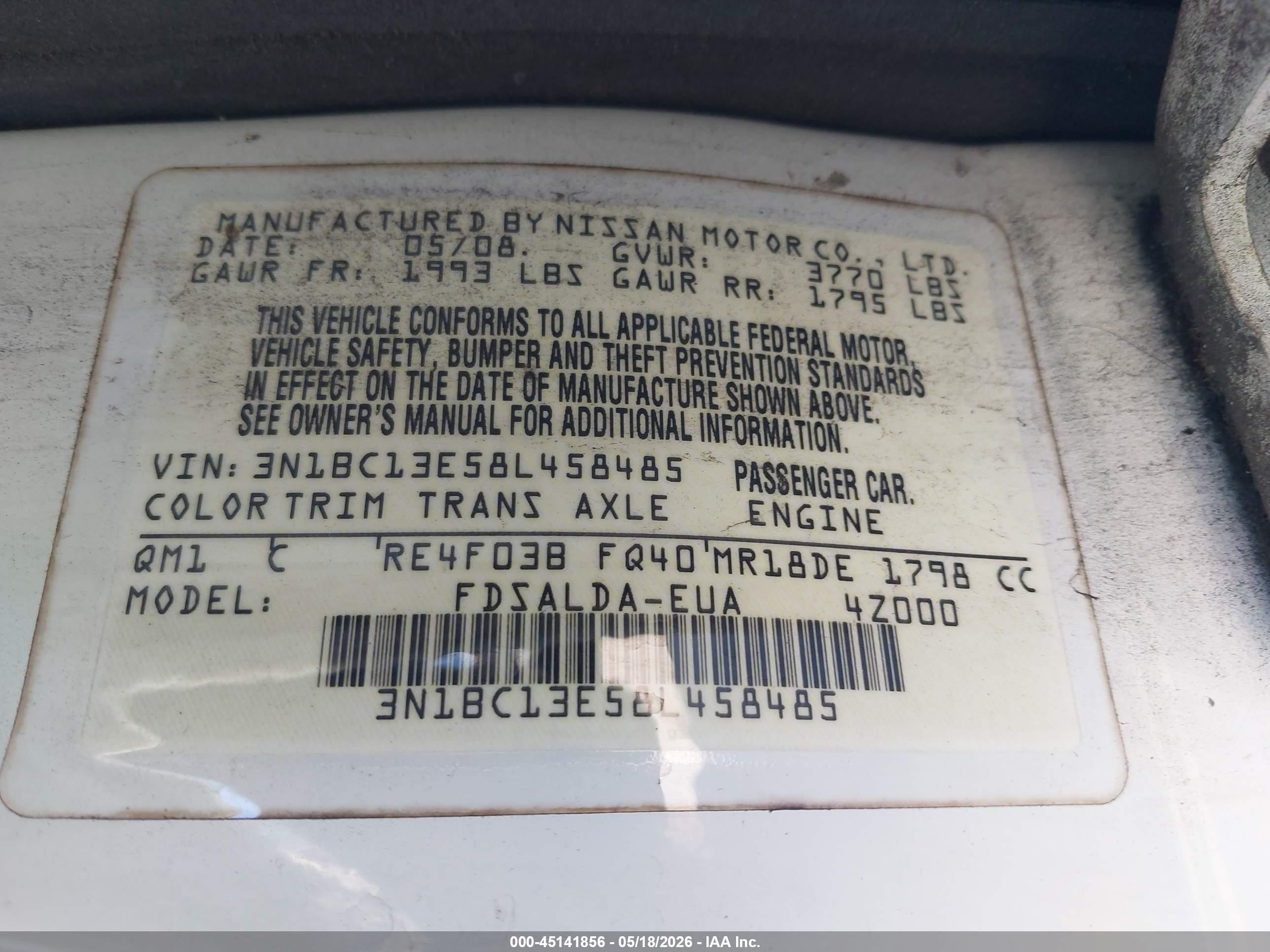 2008 Nissan Versa 1.8s White vin: 3N1BC13E58L458485