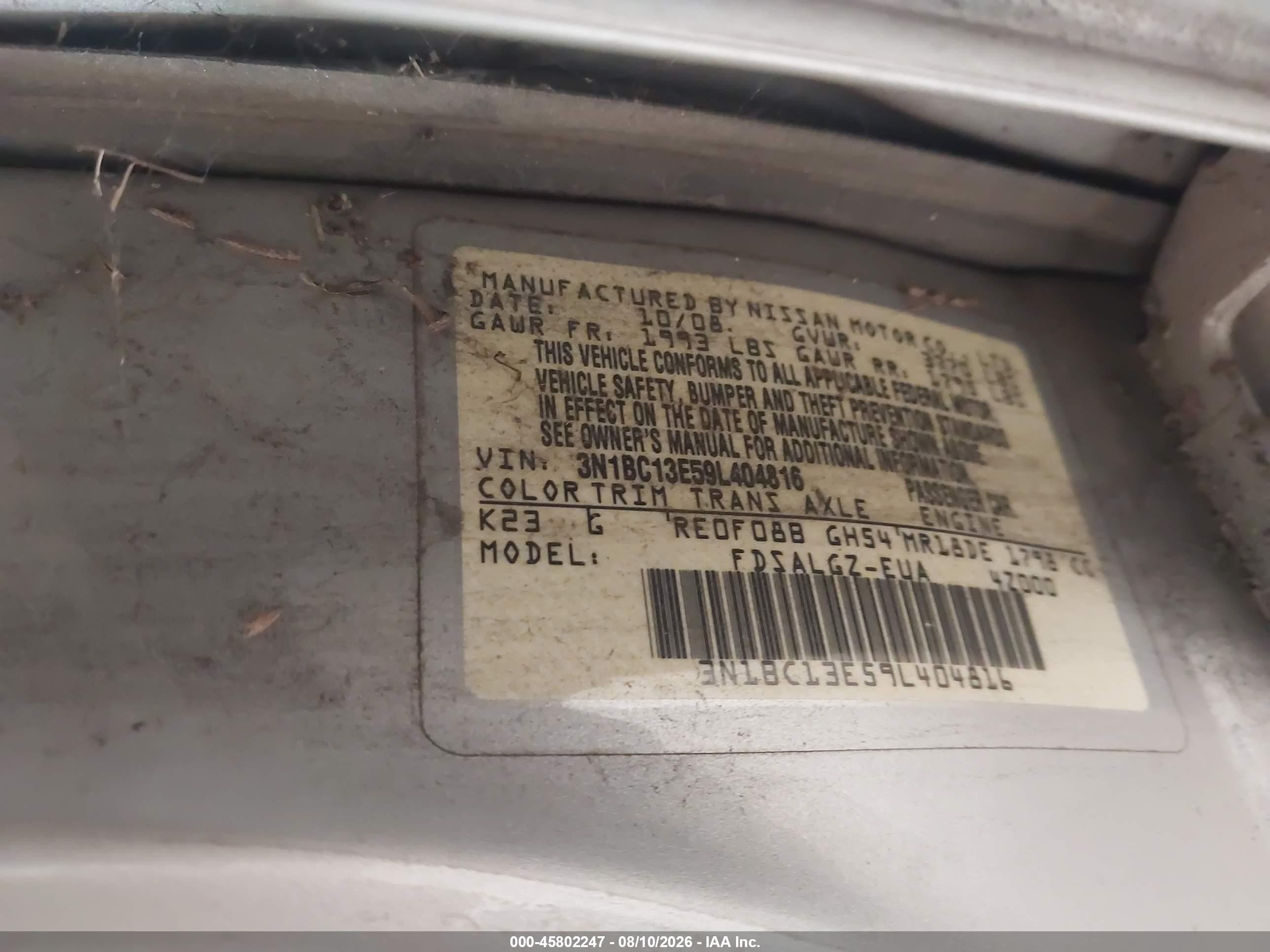2009 Nissan Versa 1.8sl Silver vin: 3N1BC13E59L404816