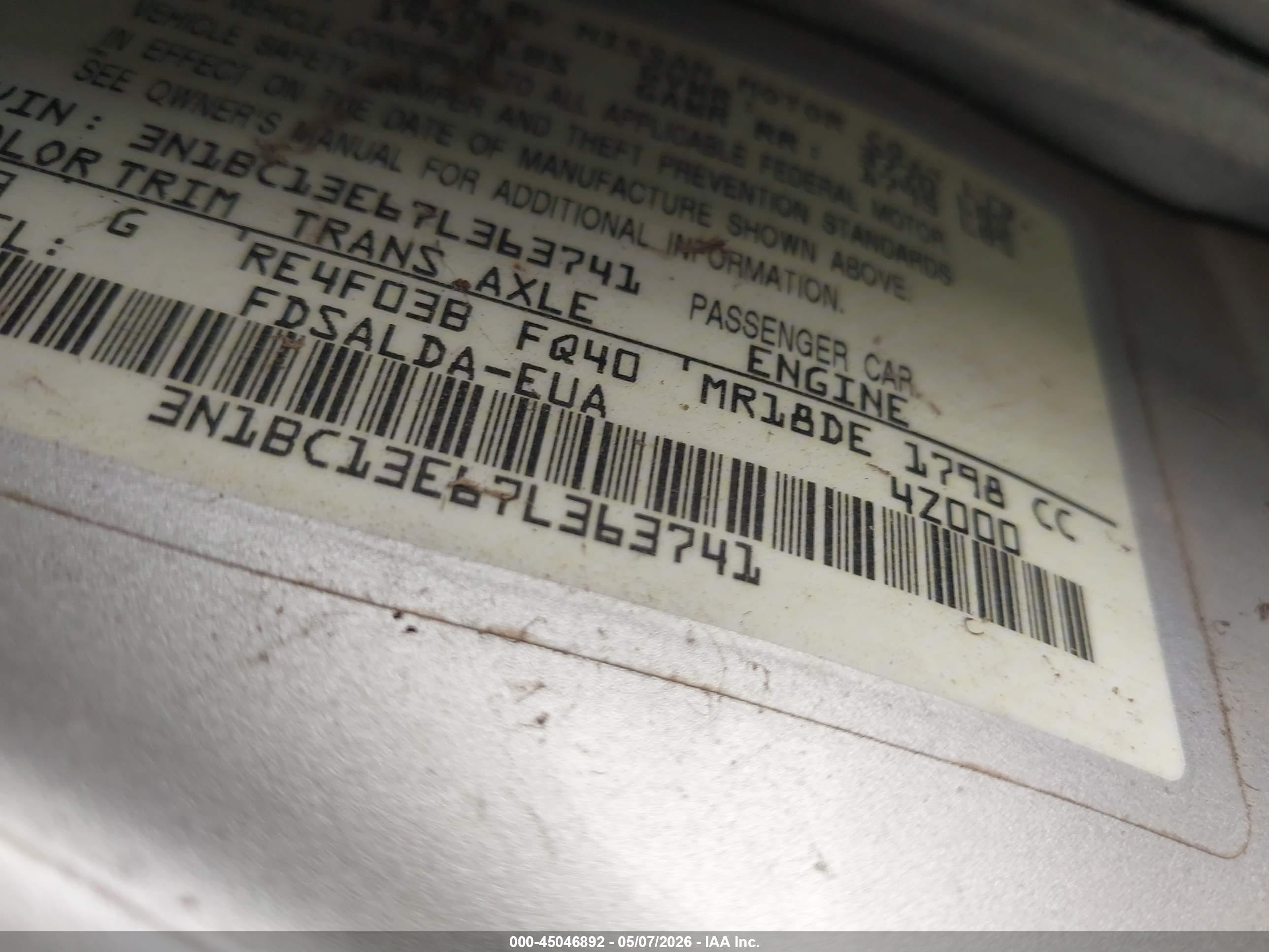 2007 Nissan Versa 1.8s Silver vin: 3N1BC13E67L363741