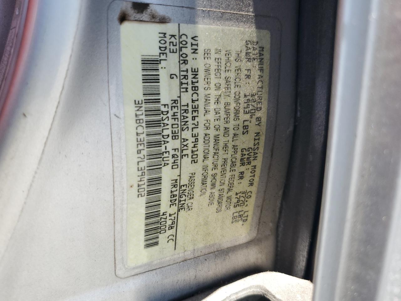 2007 Nissan Versa 1.8 S Silver vin: 3N1BC13E67L394102