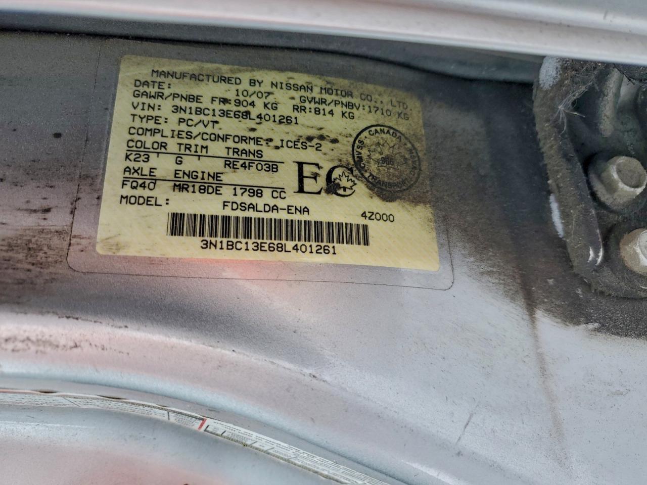 2008 Nissan Versa S Silver vin: 3N1BC13E68L401261