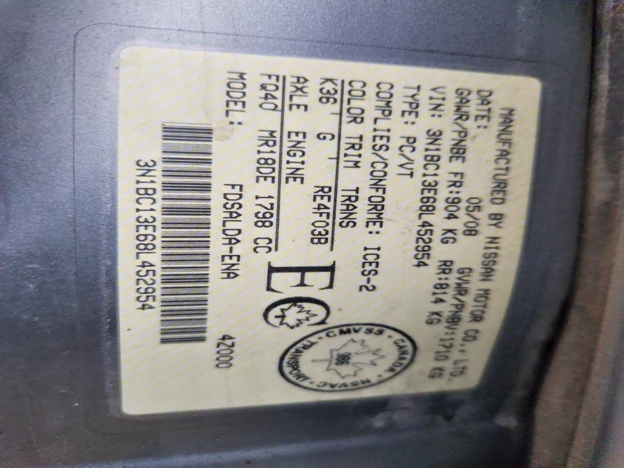 2008 Nissan Versa 1.8 S Silver vin: 3N1BC13E68L452954