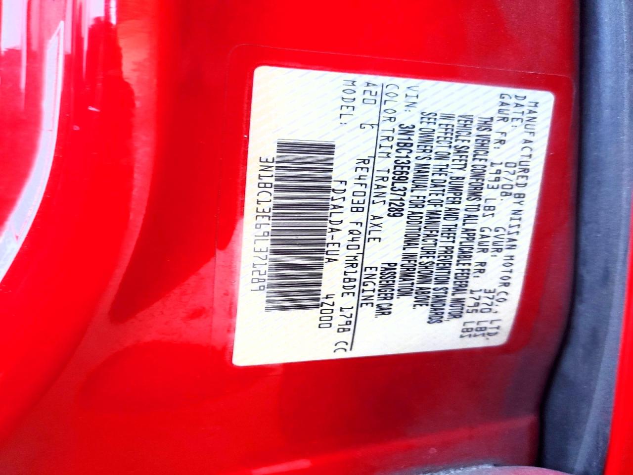 2009 Nissan Versa 1.8 S Red vin: 3N1BC13E69L371289
