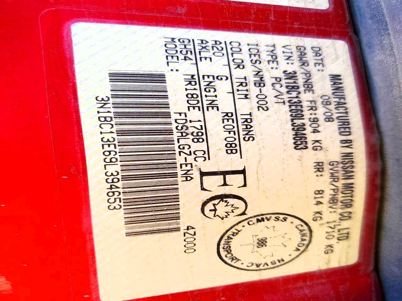 2009 Nissan Versa 1.8 S Red vin: 3N1BC13E69L394653