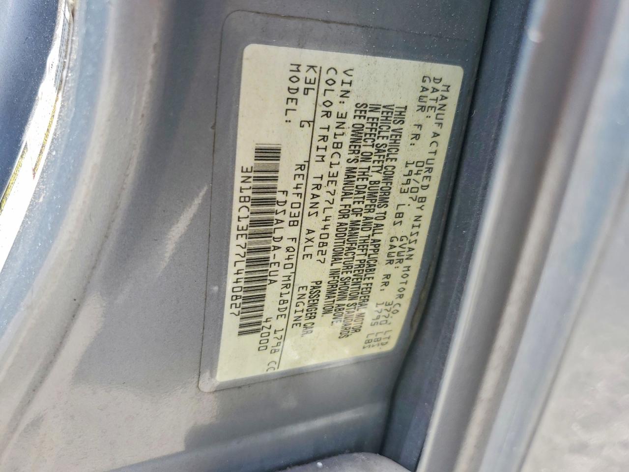2007 Nissan Versa 1.8 S Gray vin: 3N1BC13E77L440827