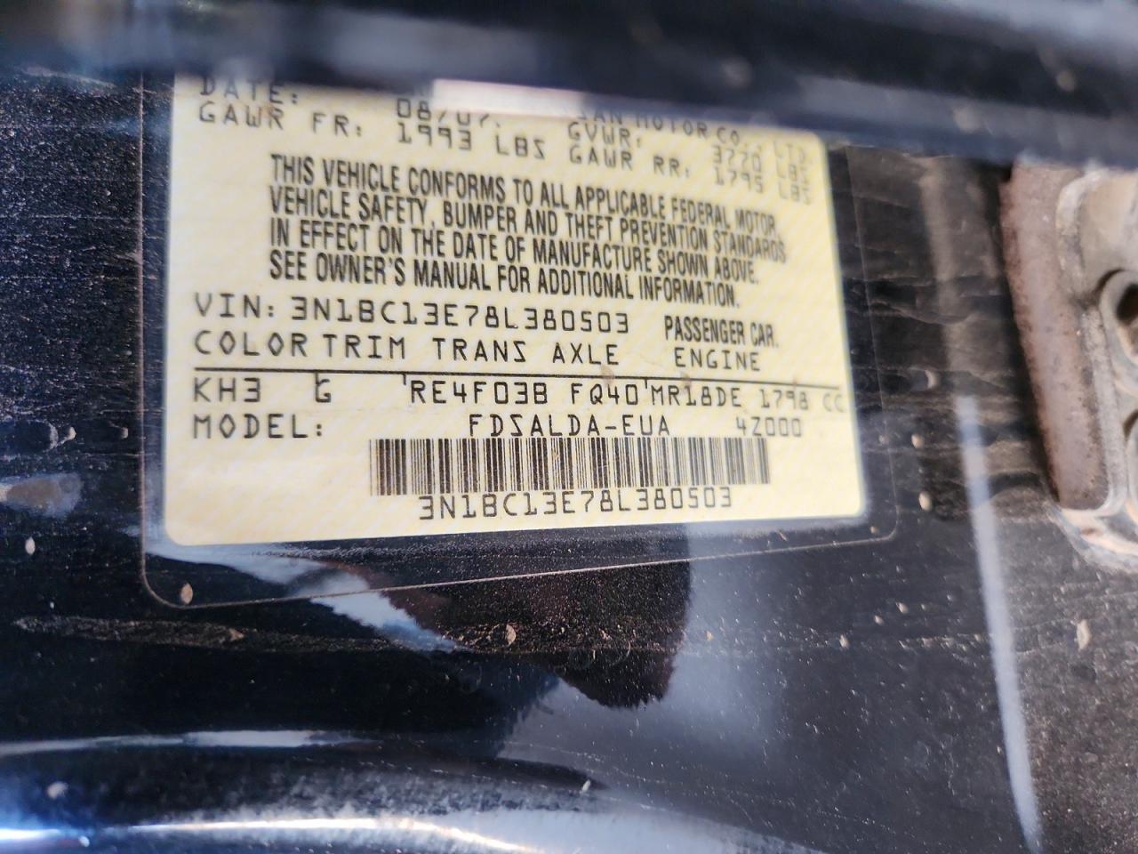 2008 Nissan Versa 1.8 S Черный vin: 3N1BC13E78L380503