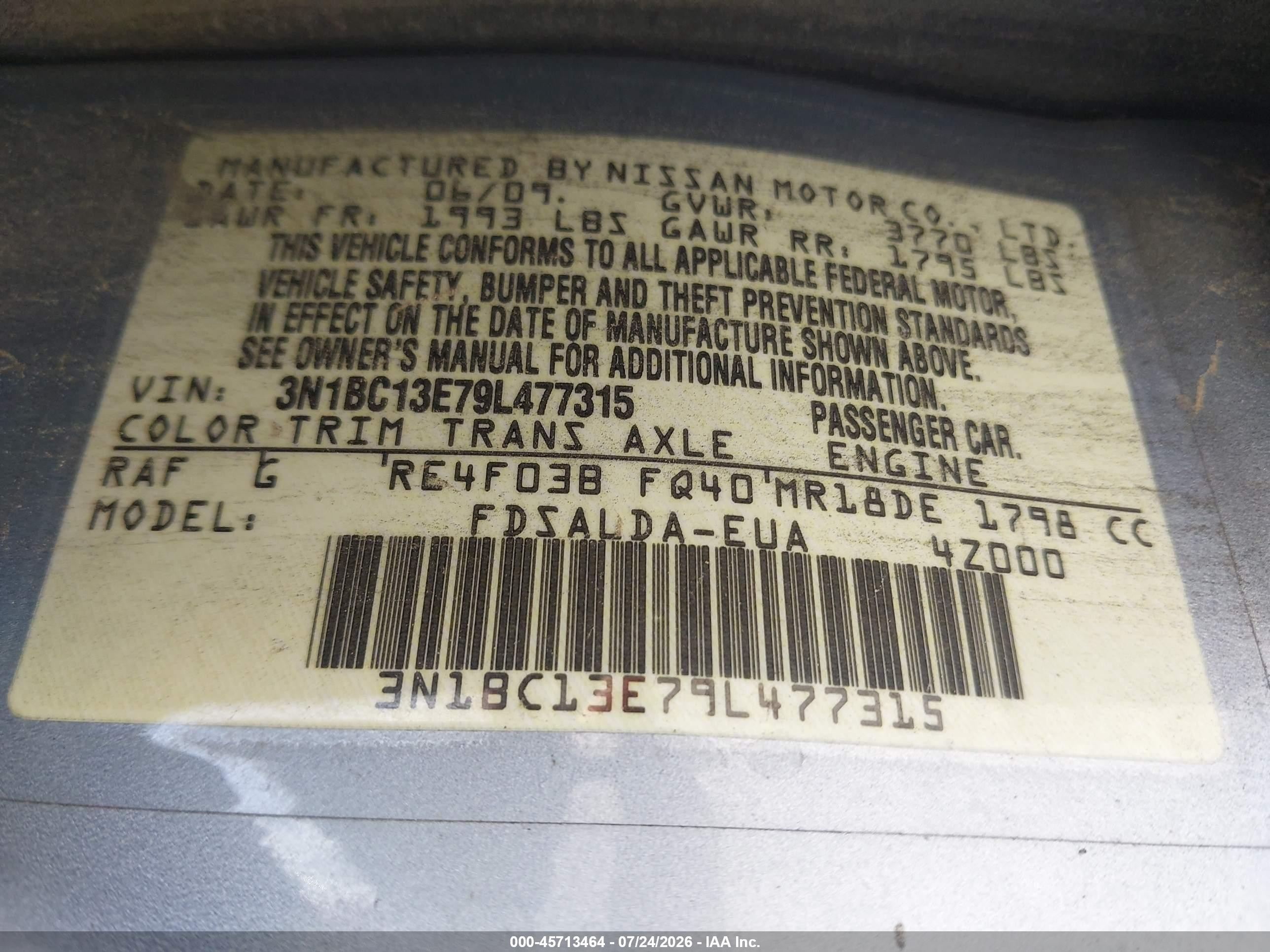 2009 Nissan Versa 1.8s Light Blue vin: 3N1BC13E79L477315