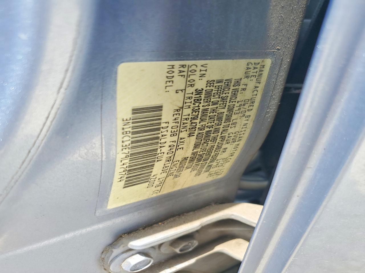 2009 Nissan Versa 1.8 S Blue vin: 3N1BC13E79L479744