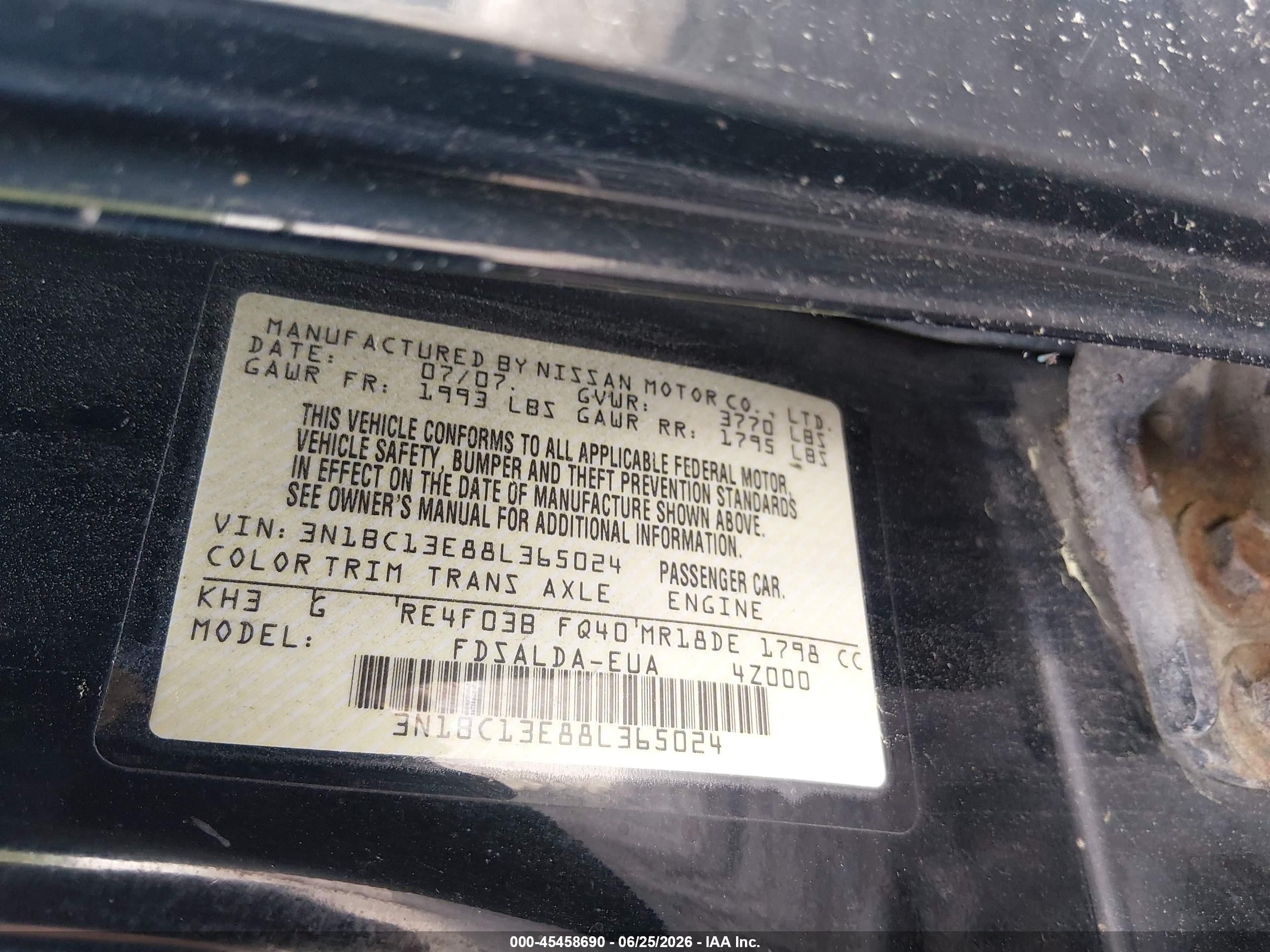 2008 Nissan Versa 1.8 S Black vin: 3N1BC13E88L365024