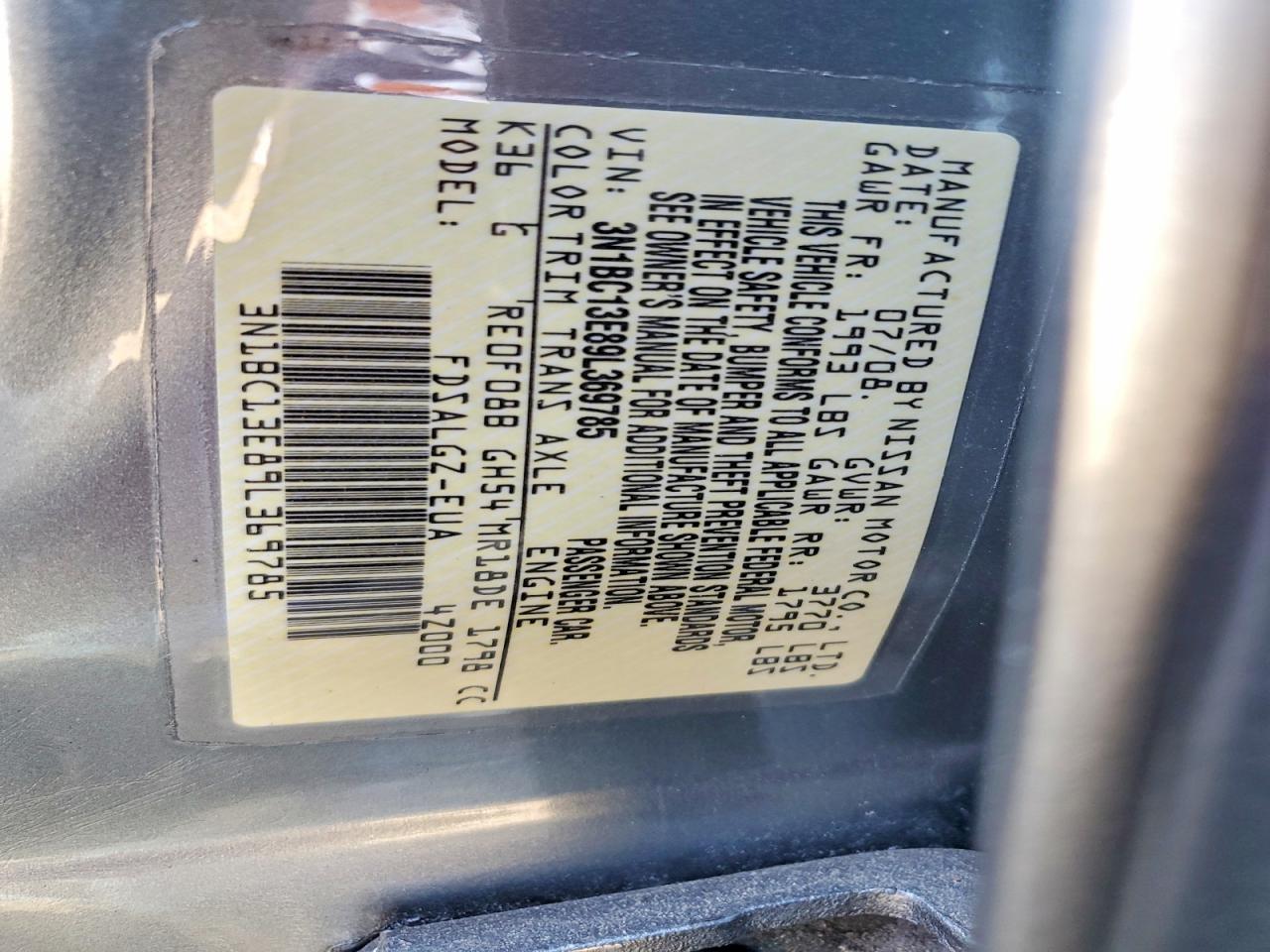2009 Nissan Versa 1.8 S Silver vin: 3N1BC13E89L369785
