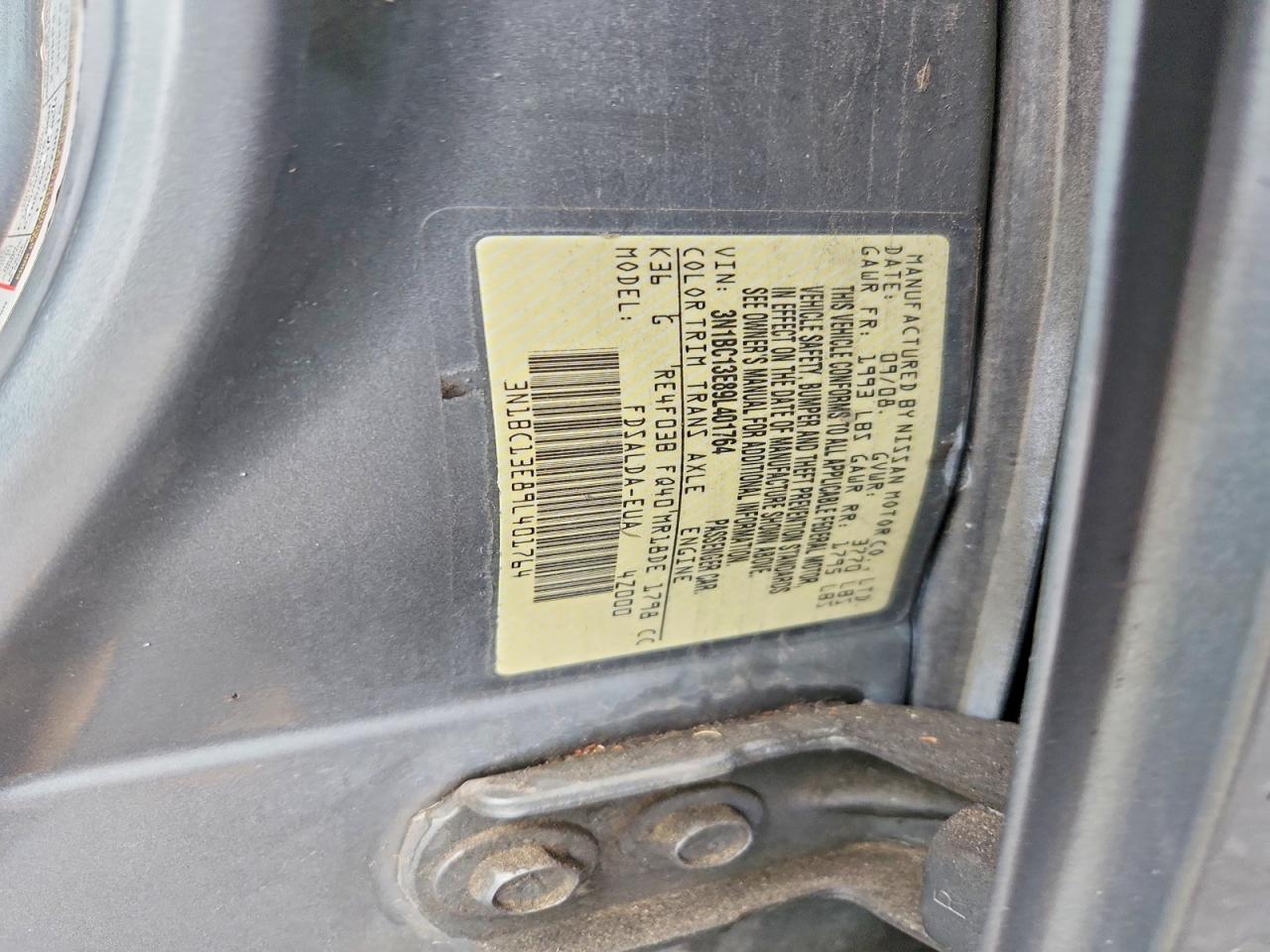 2009 Nissan Versa 1.8 S Gray vin: 3N1BC13E89L401764