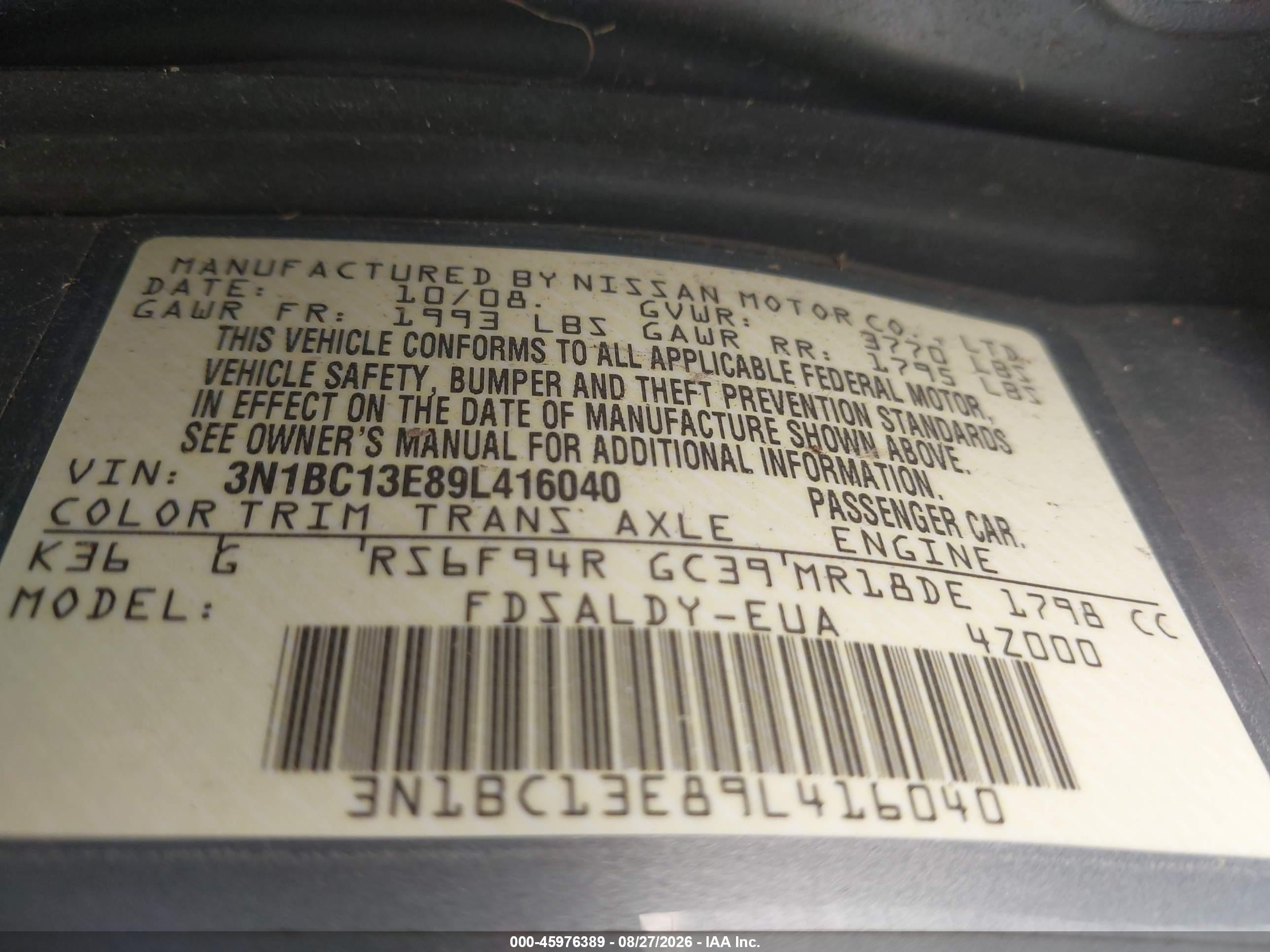 2009 Nissan Versa 1.8s Silver vin: 3N1BC13E89L416040