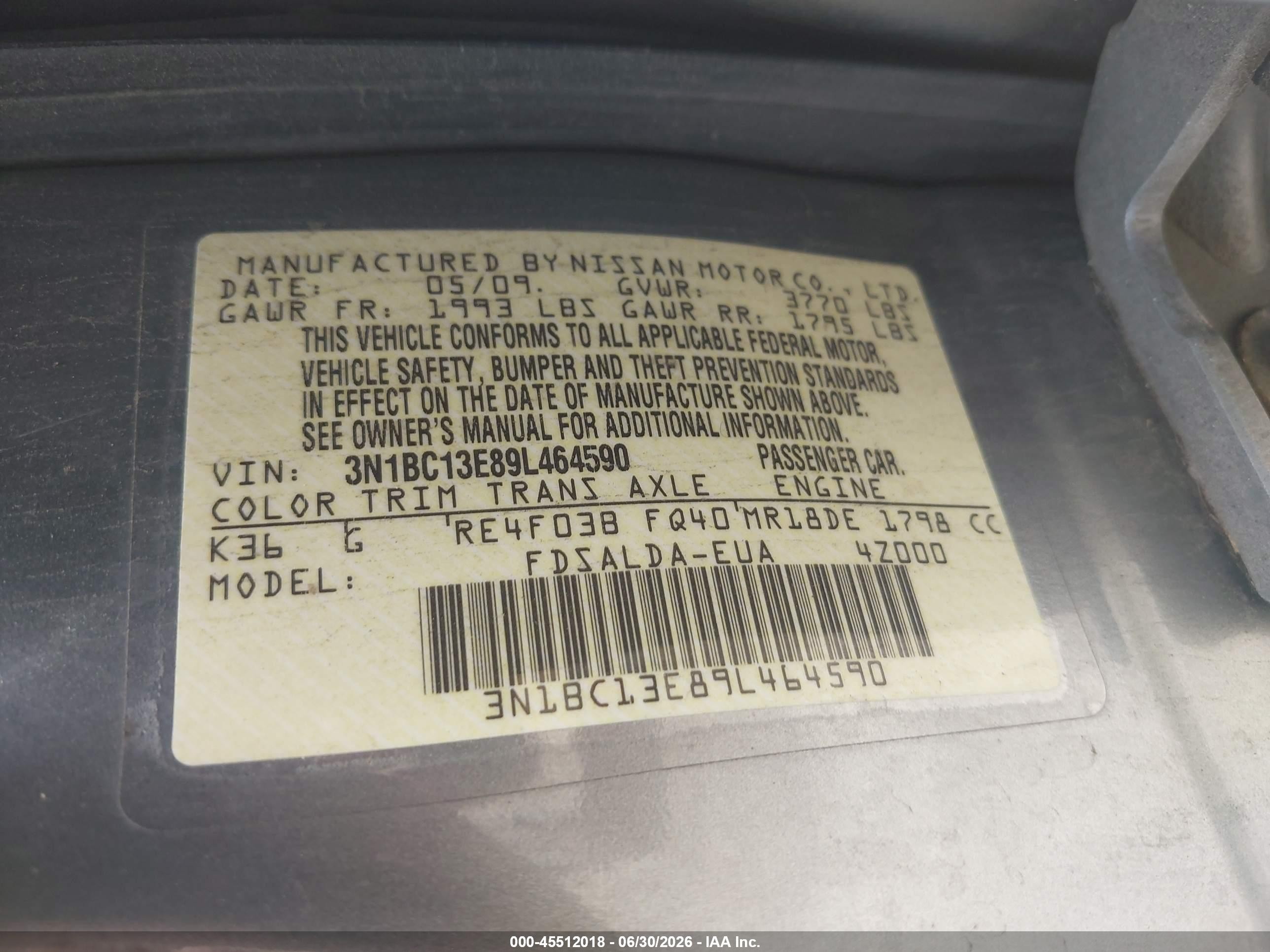 2009 Nissan Versa 1.8s Silver vin: 3N1BC13E89L464590