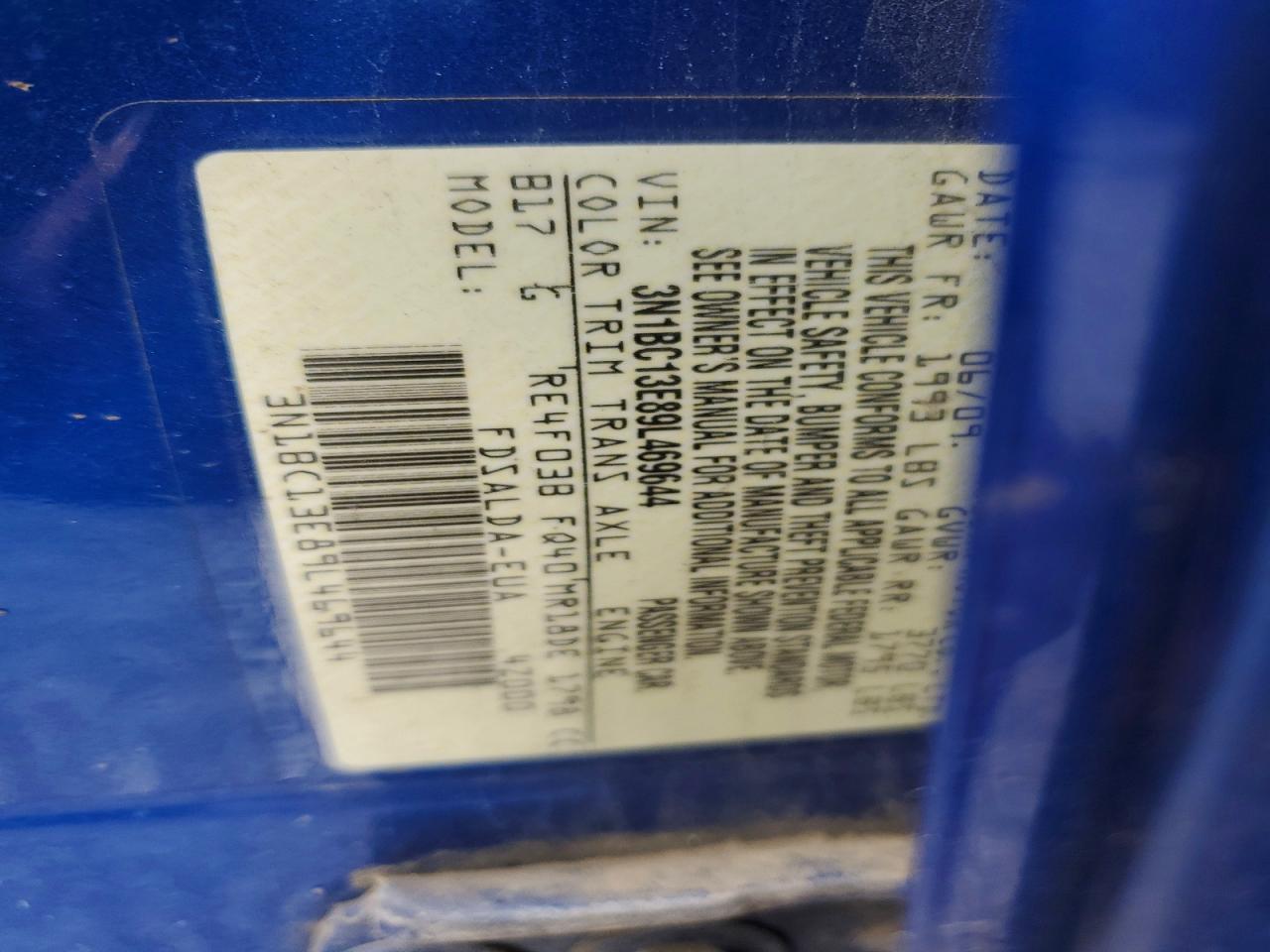 2009 Nissan Versa 1.8 S Blue vin: 3N1BC13E89L469644