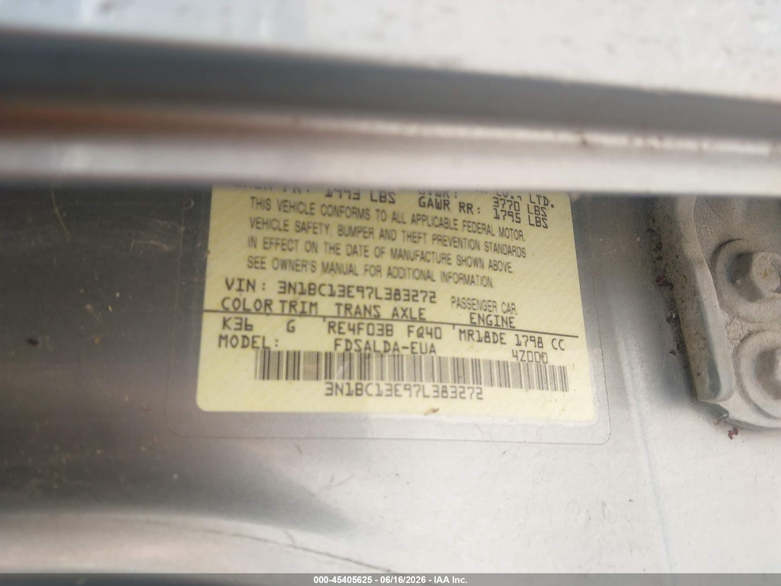 2007 Nissan Versa 1.8s Silver vin: 3N1BC13E97L383272